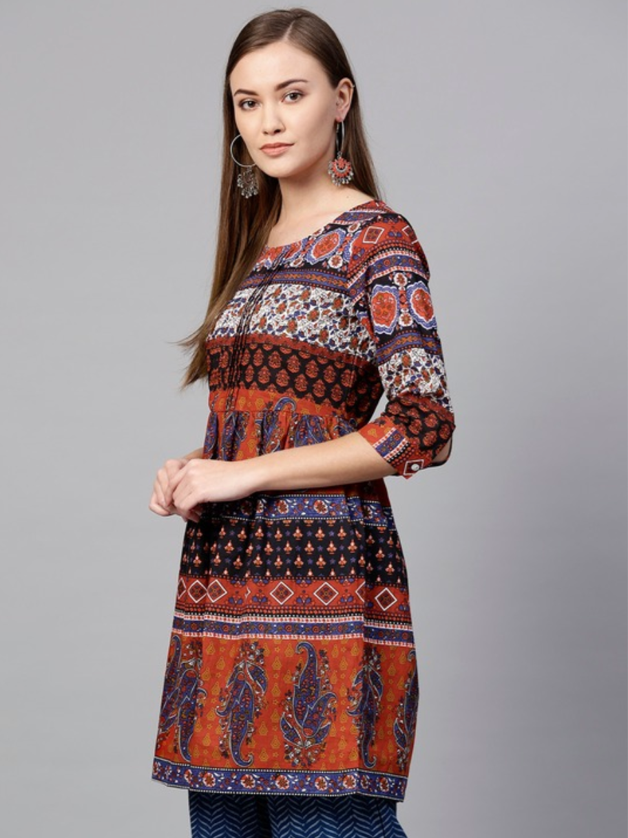 Rust orange & navy blue printed A-Line tunic Rust orange & navy blue printed A-Line tunic