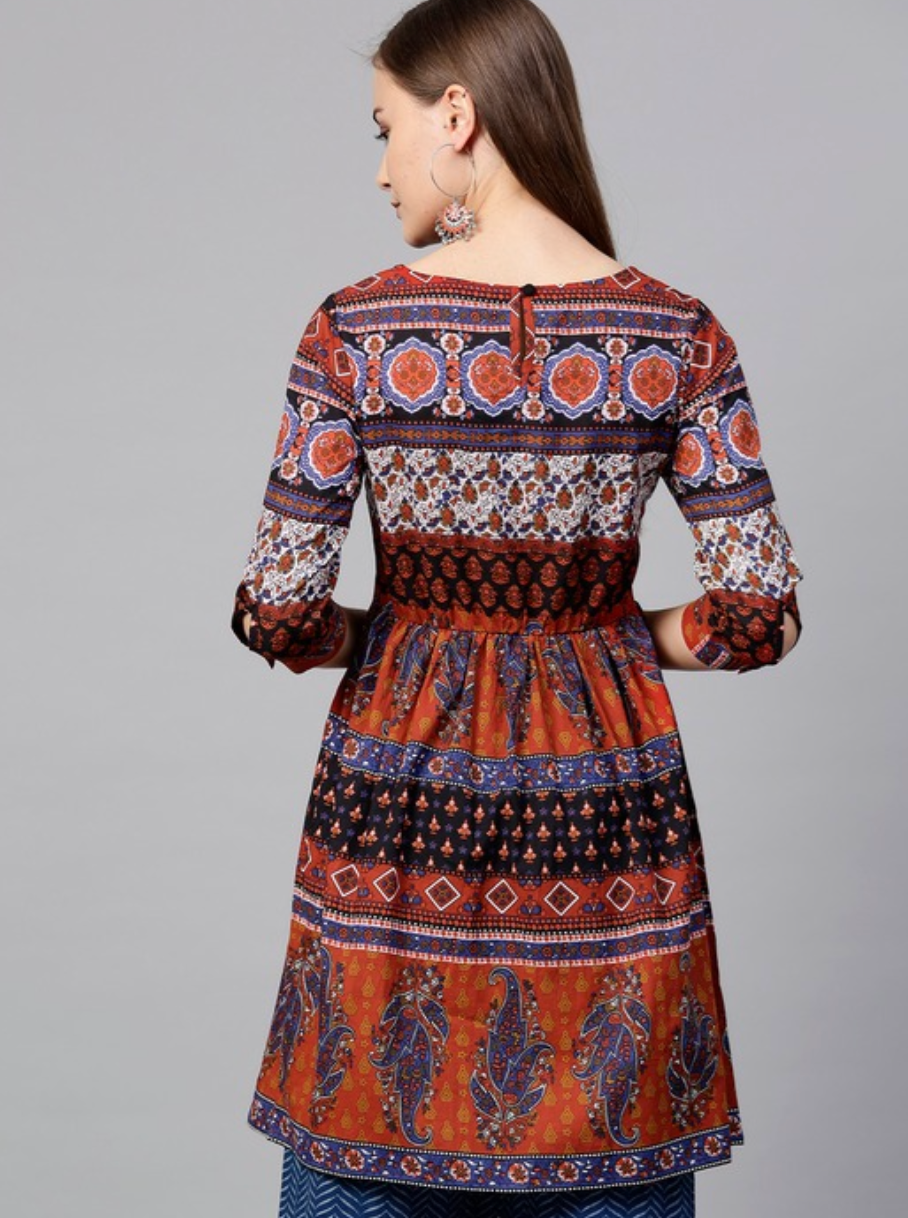 Rust orange & navy blue printed A-Line tunic Rust orange & navy blue printed A-Line tunic