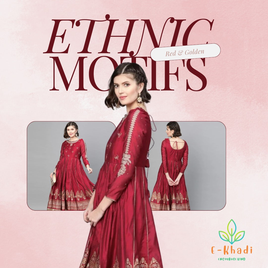 Ethnic Motifs in Red & Golden | Sustainable Fashion by E-Khadi