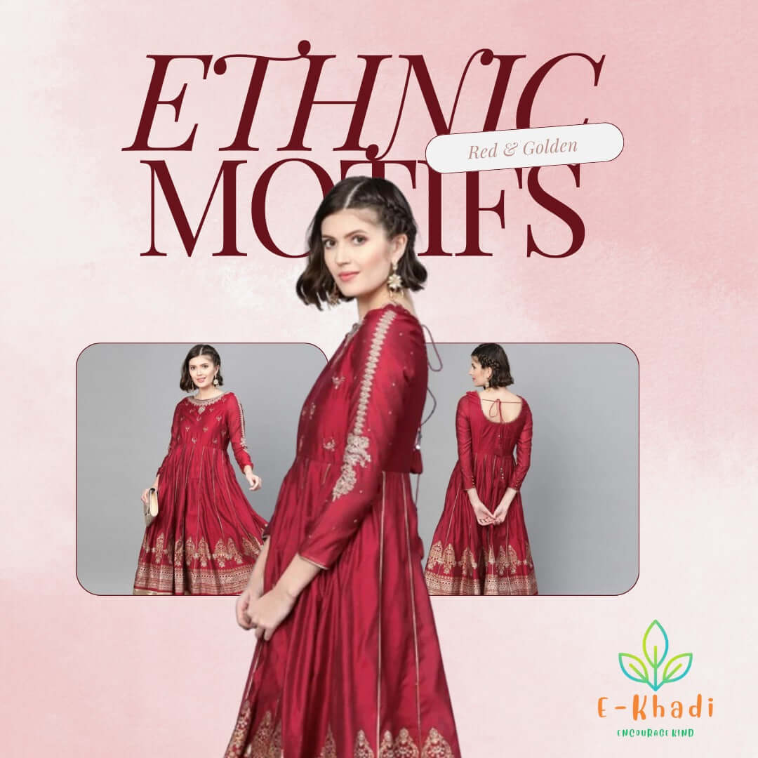 Ethnic Motifs in Red & Golden | Sustainable Fashion by E-Khadi