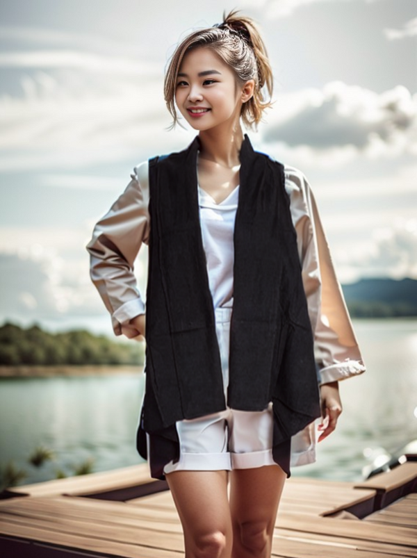 Handwoven Khadi Cotton Women Long Black Shrugs