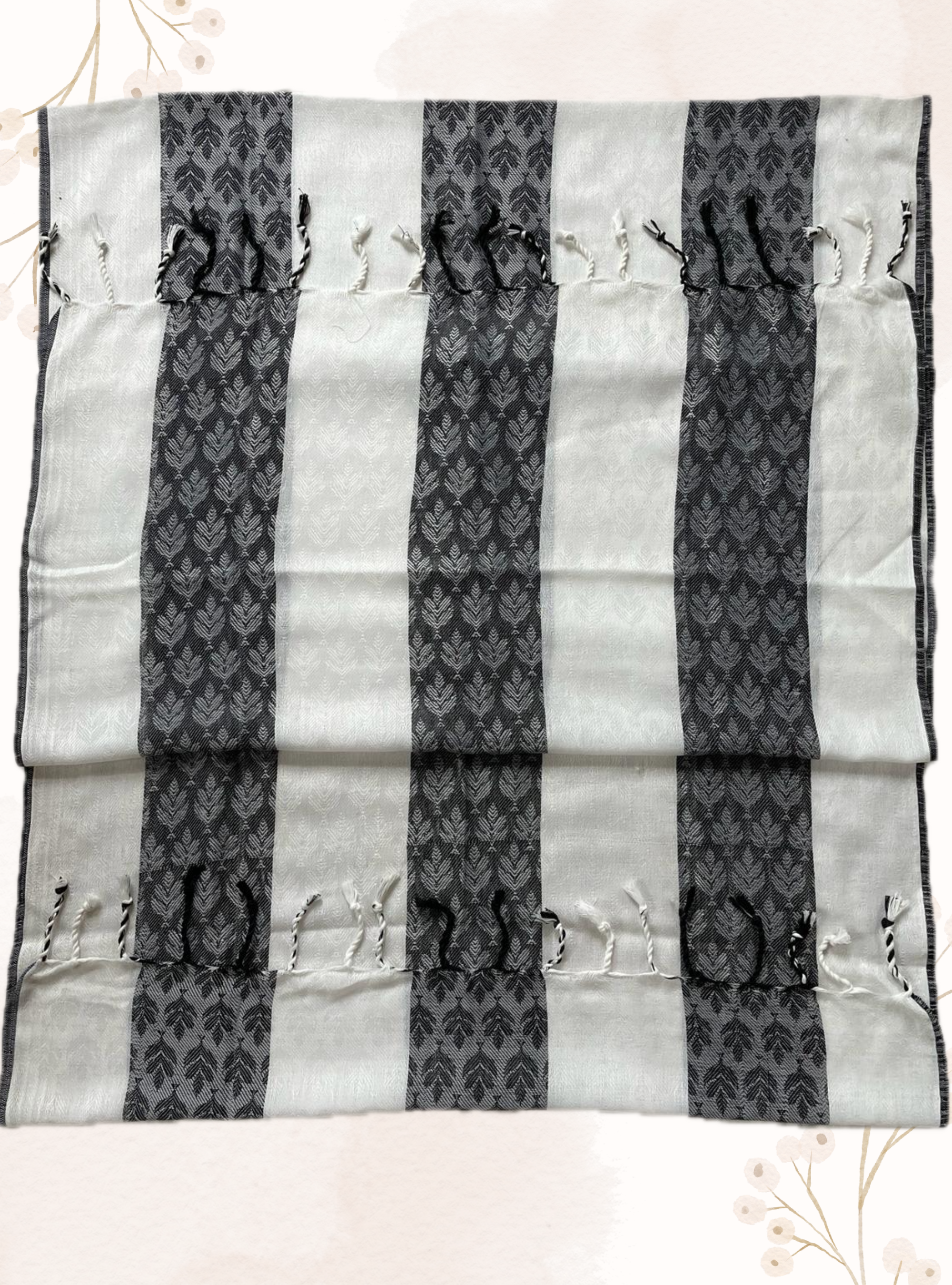 Black & White Semi Pashmina Wool Stole