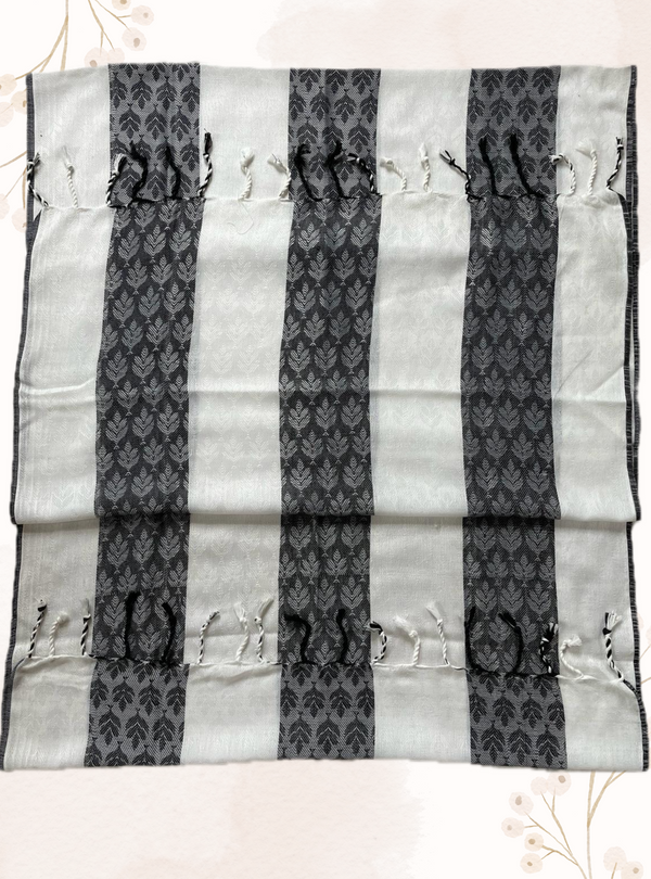 Black & white semi pashmina wool stole