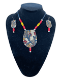 Block print cloth with wood tassel necklace set