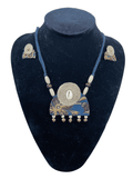 Block Print Cloth with bell tassel Necklace set - Women | E-Khadi