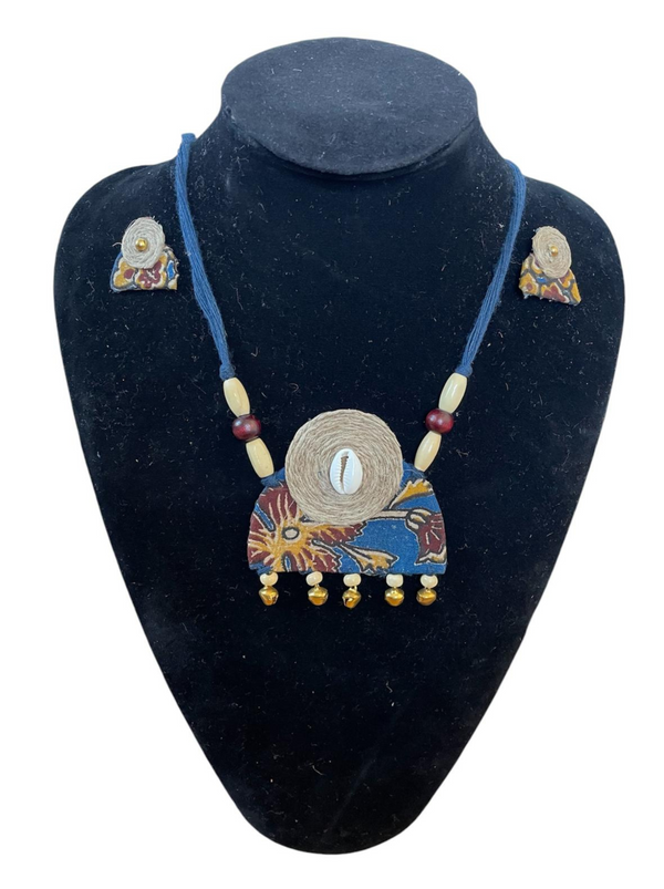 Block Print Cloth with bell tassel Necklace set