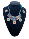 Block print cloth with burlap tassel necklace set