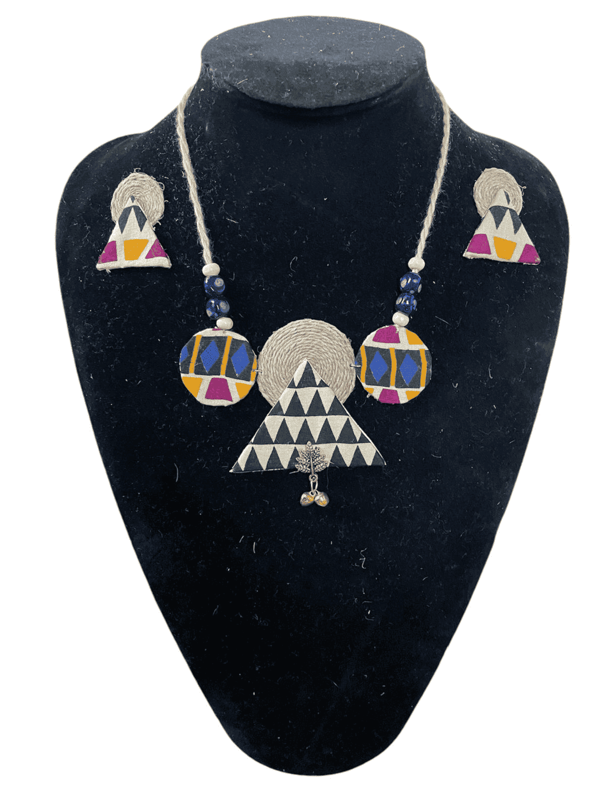 Block print triangle circle necklace set