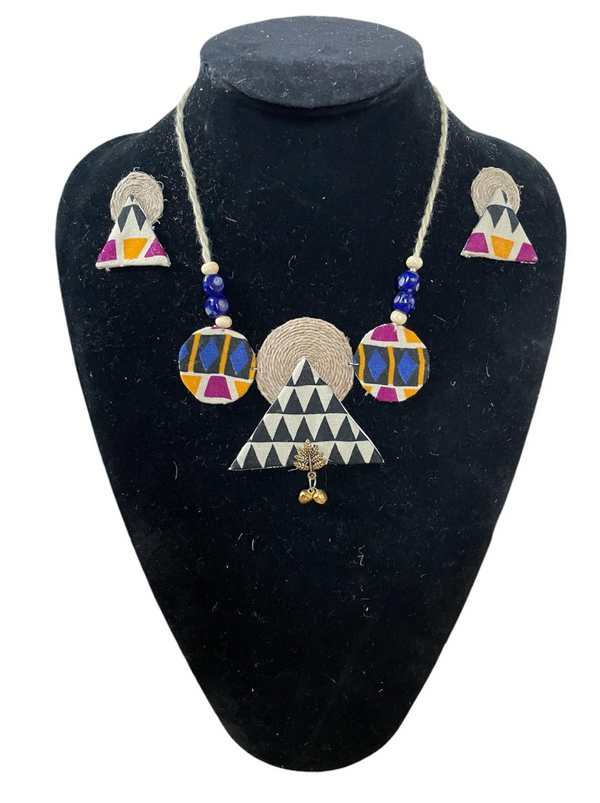 Block print triangle circle necklace set
