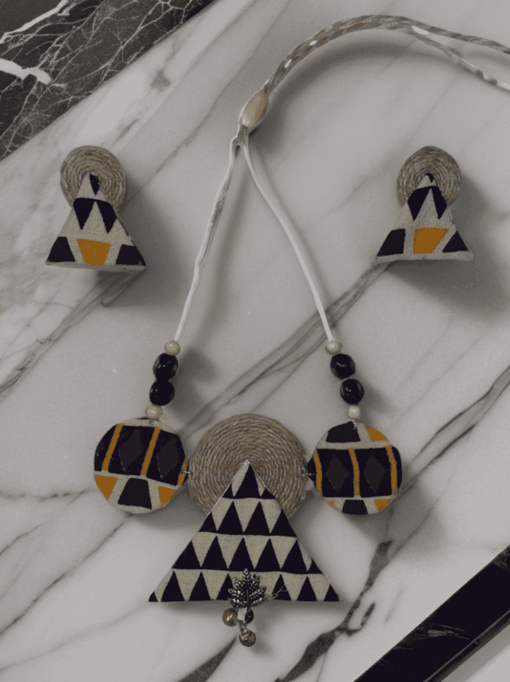 Block print triangle circle necklace set