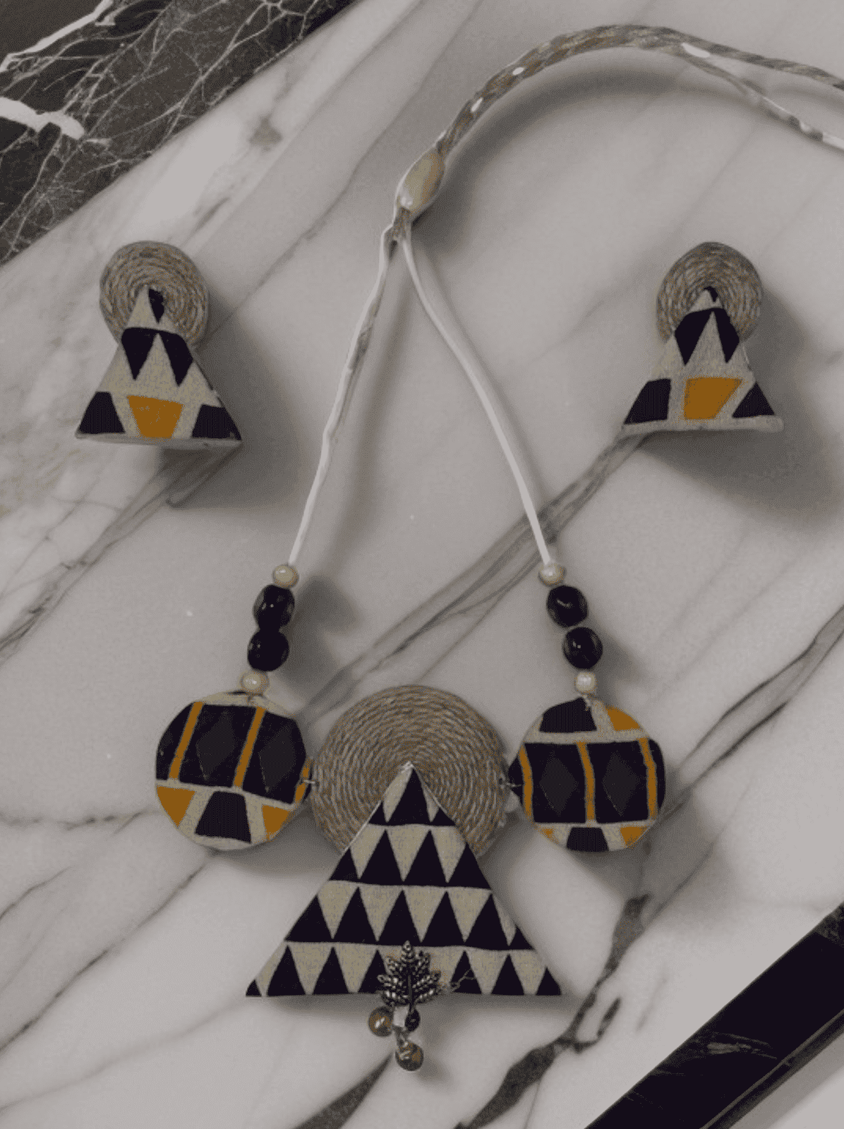 Block print triangle circle necklace set