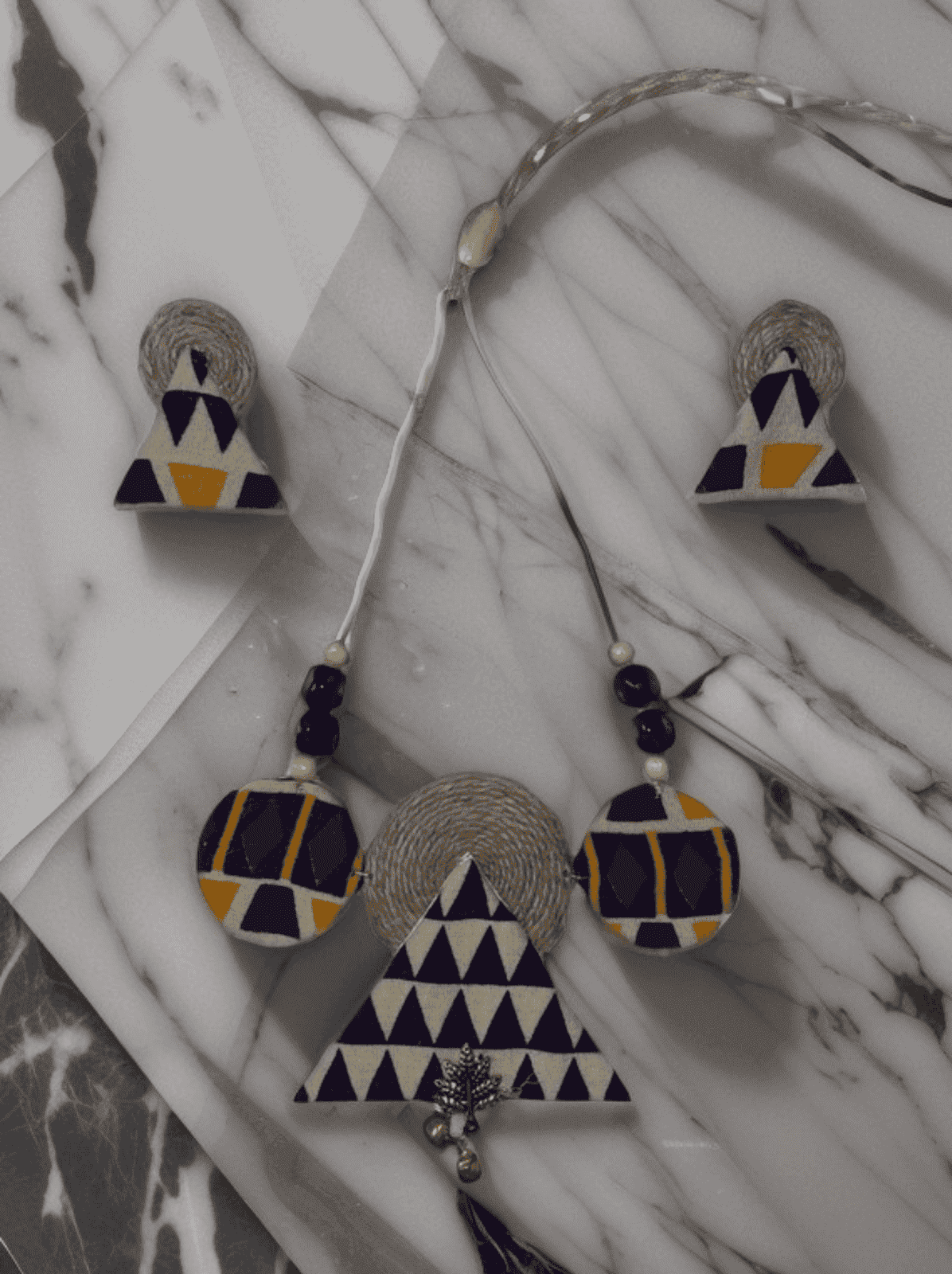 Block print triangle circle necklace set