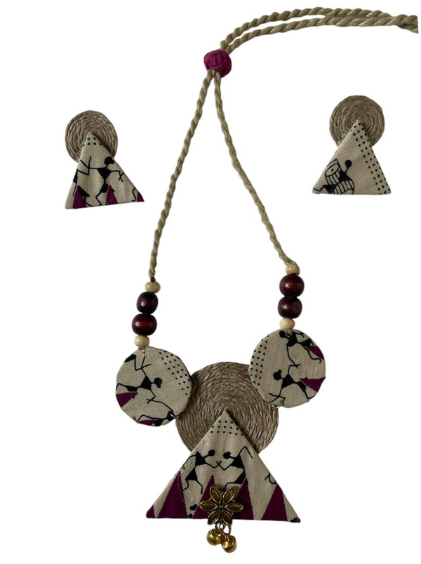 Block print triangle jute necklace set