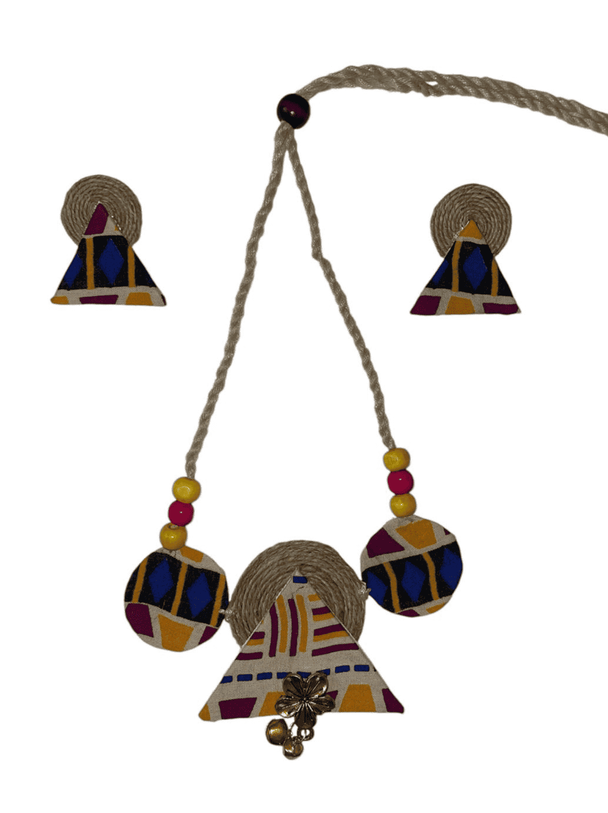 Block print triangular circle necklace set