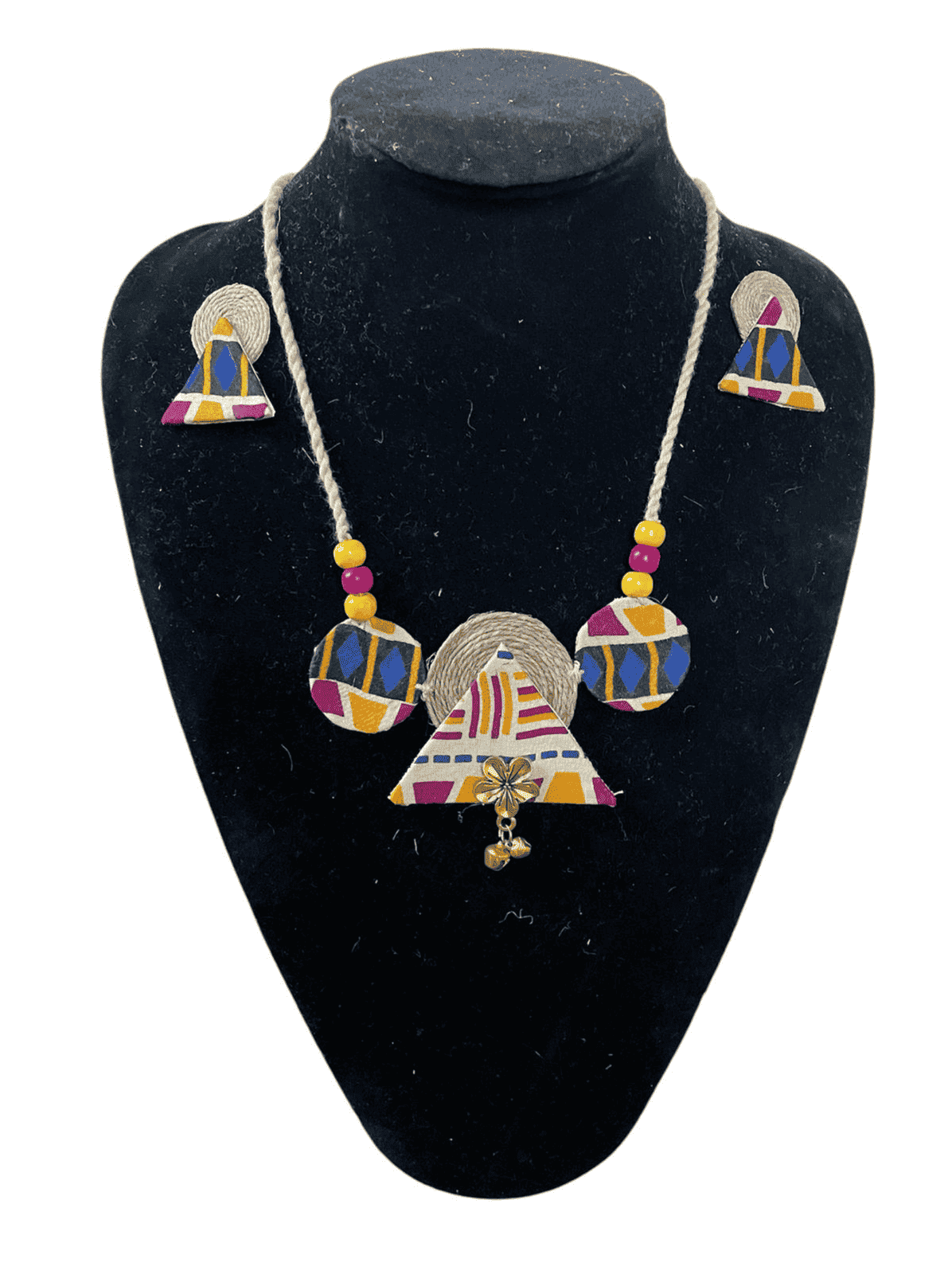 Block print triangular circle necklace set