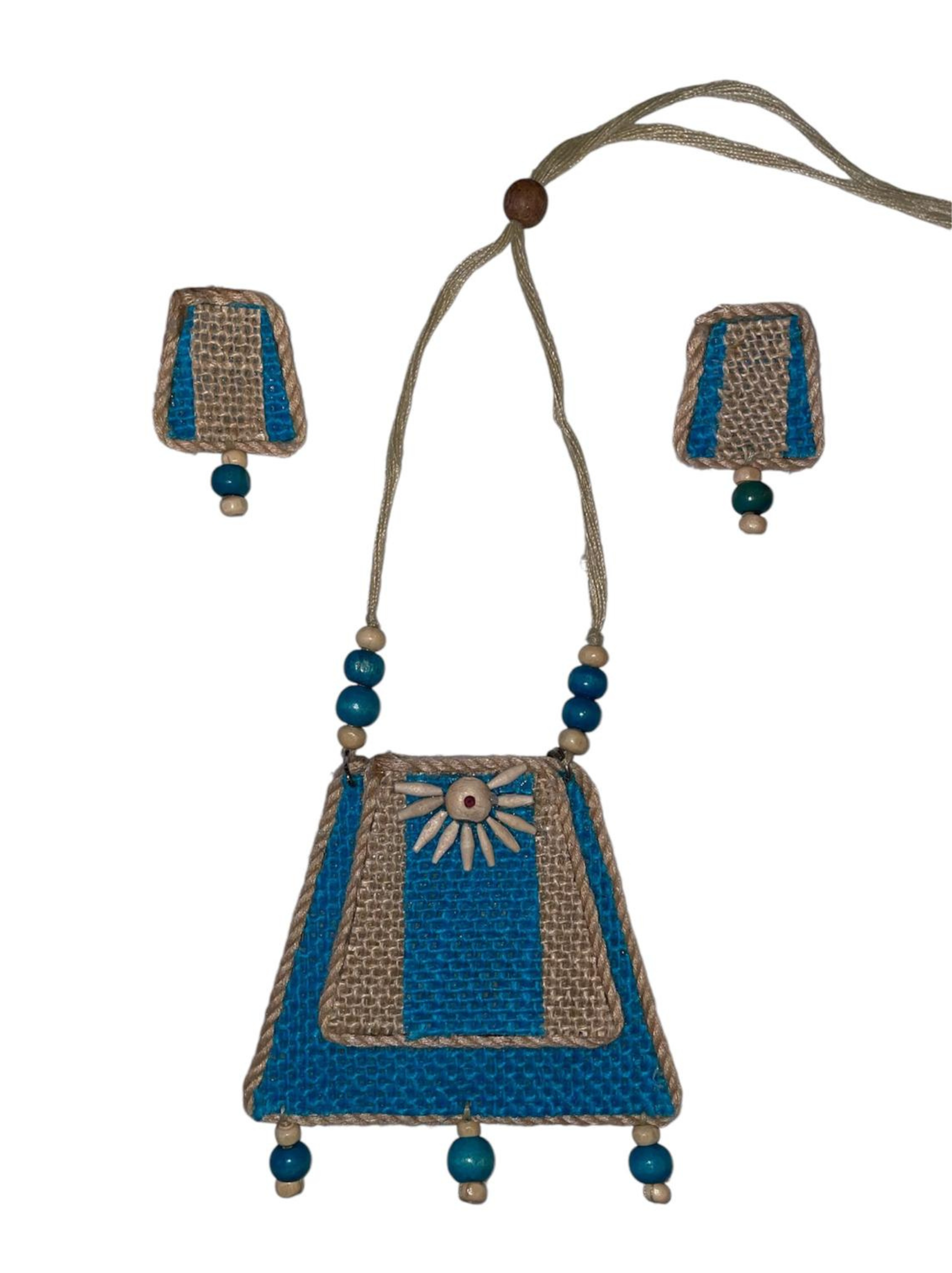 Eco-friendly Handmade  Blue mountain design necklace set || Jute Jewelry Set || Beach Wedding Jewelry for Bride