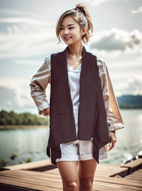 Handwoven Khadi Cotton Women Long Brown Shrugs