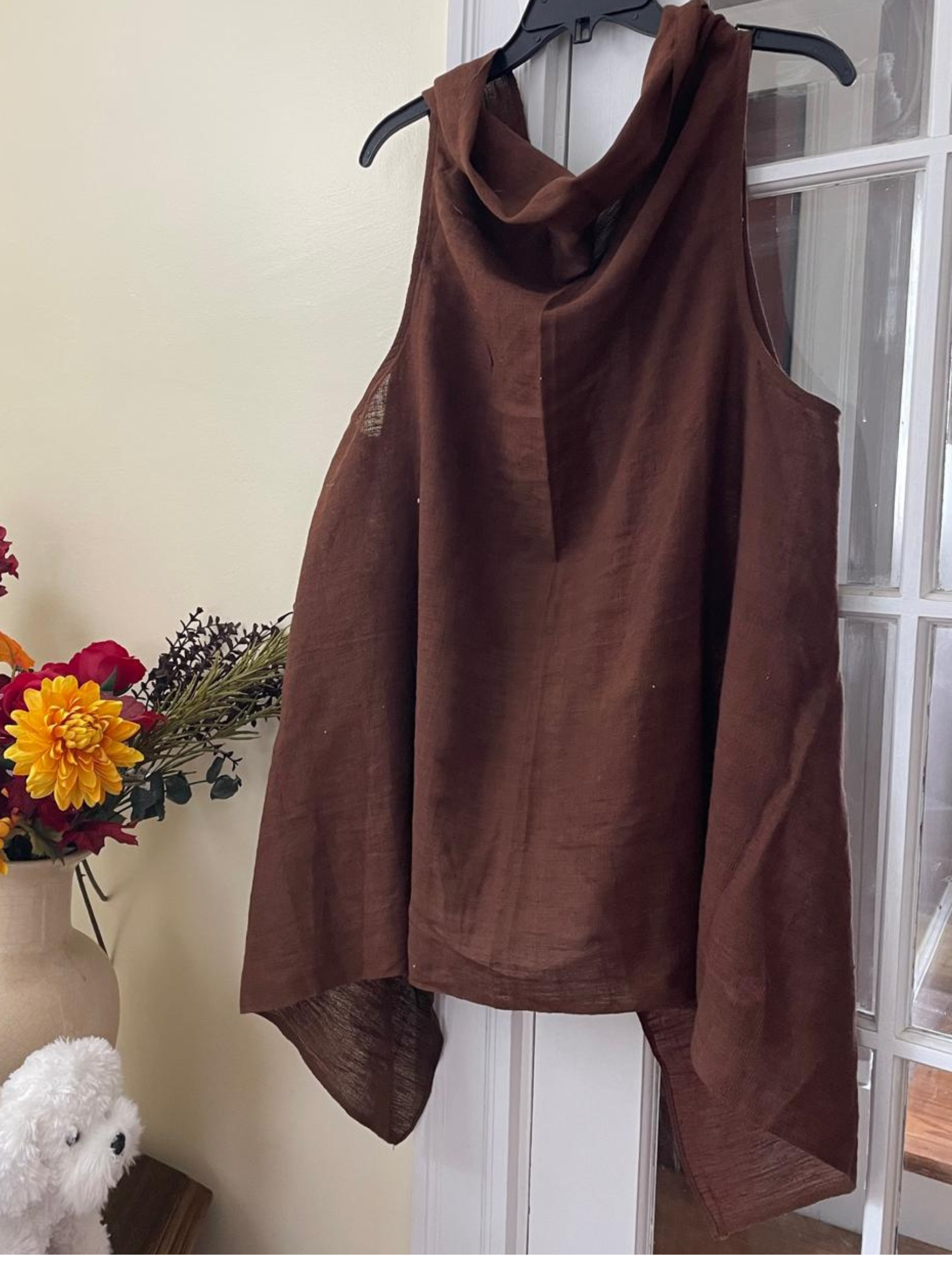 Handwoven Khadi Cotton Women Long Shrugs Open Front - Brown