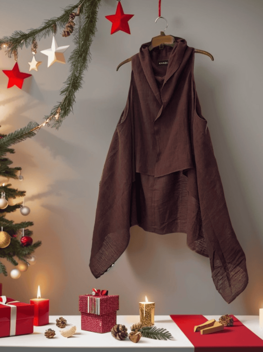 Handwoven Khadi Cotton Women Long Brown Shrugs