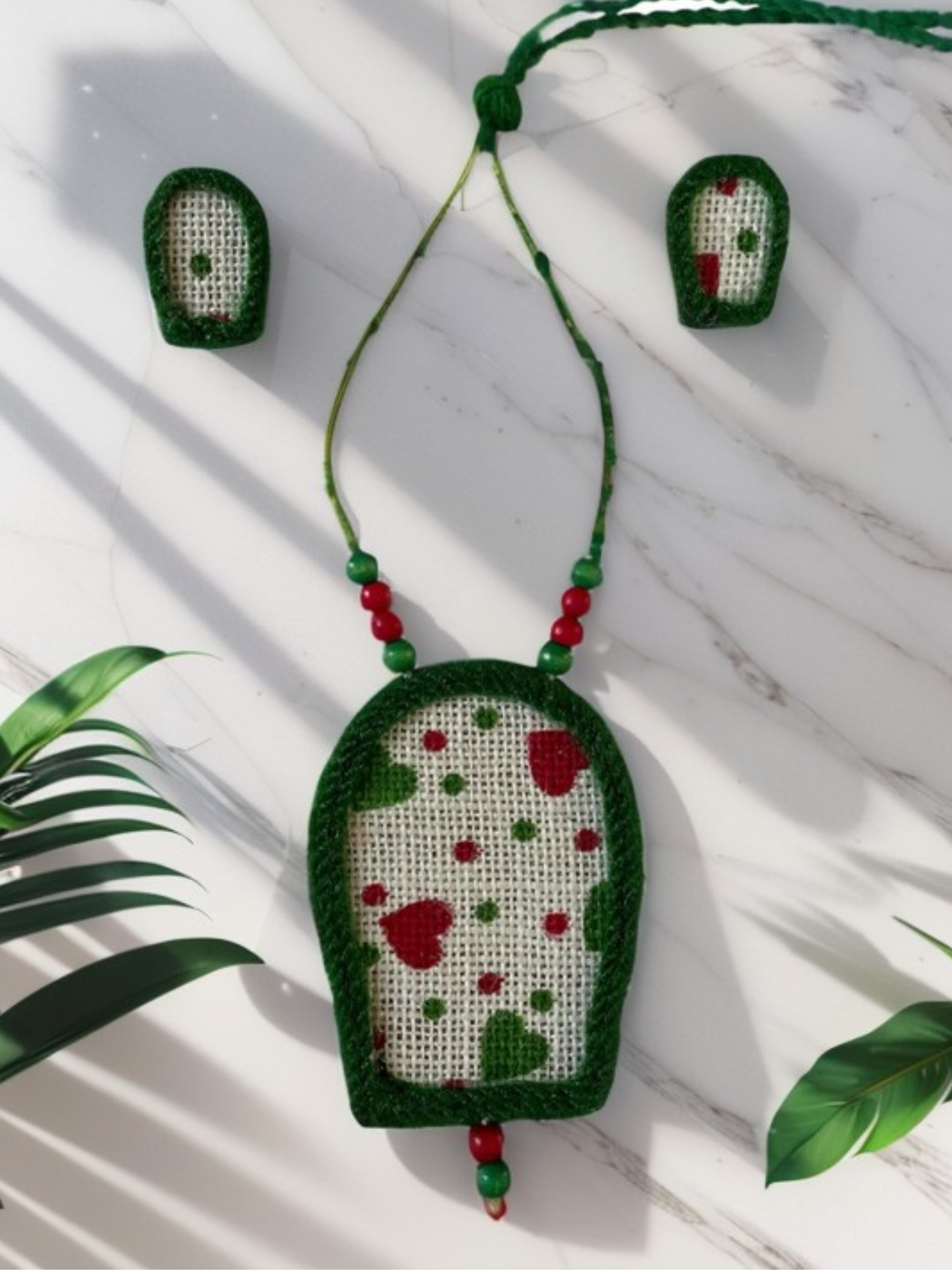 Eco-friendly Handmade Christmas style robot necklace set || Jute Jewelry Set || Beach Wedding Jewelry for Bride