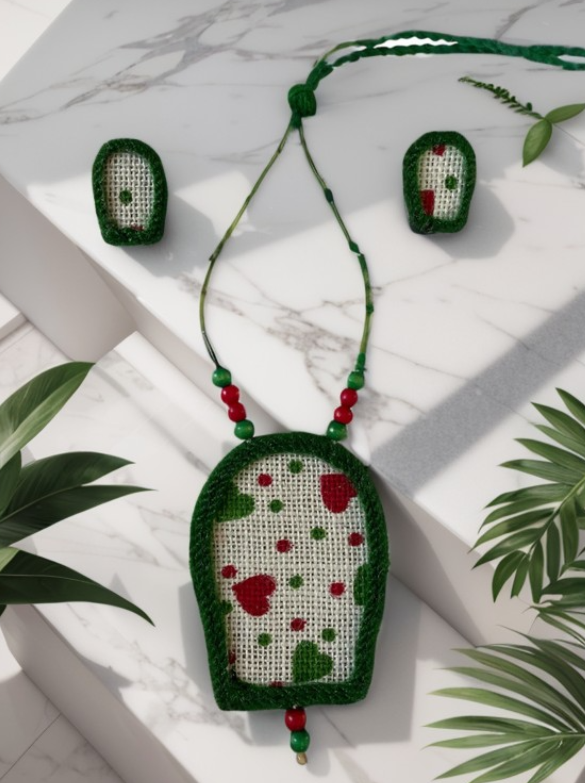 Eco-friendly Handmade Christmas style robot necklace set || Jute Jewelry Set || Beach Wedding Jewelry for Bride