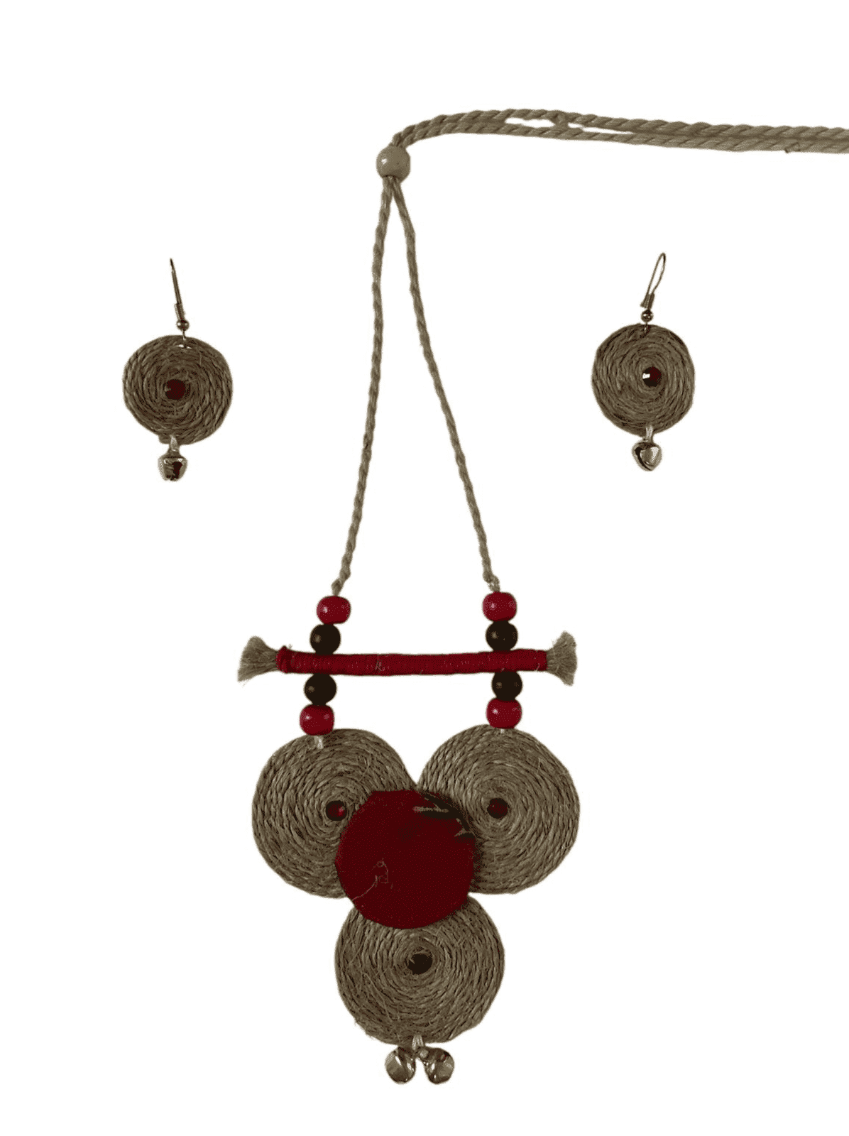 Circular triangle design necklace set Pink JUTE JEWELRY