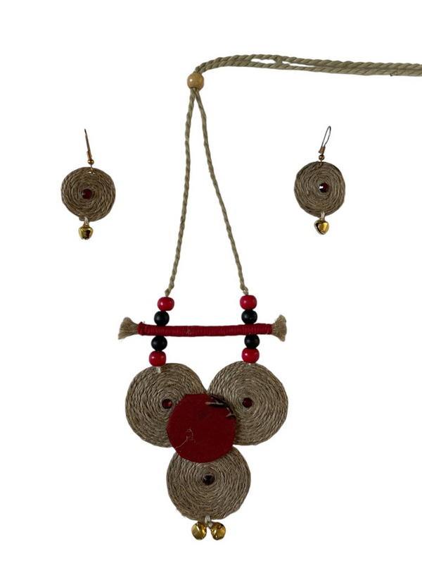 Circular triangle design necklace set Pink JUTE JEWELRY