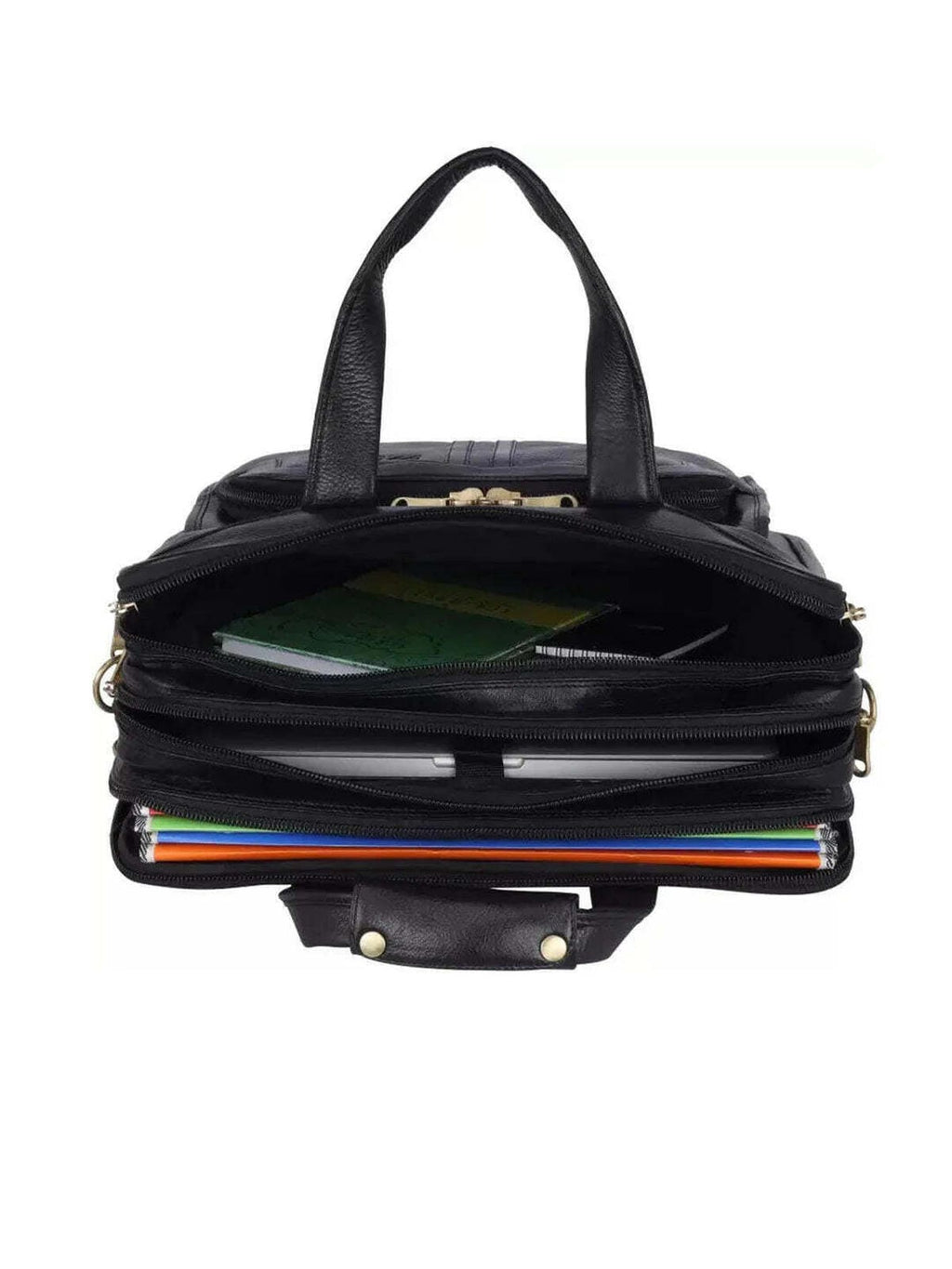 Elegant luxury office-cum laptop leather bag -  Black