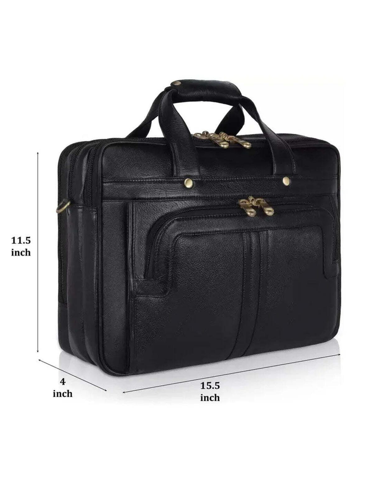 Elegant office-cum laptop leather bag -  Black
