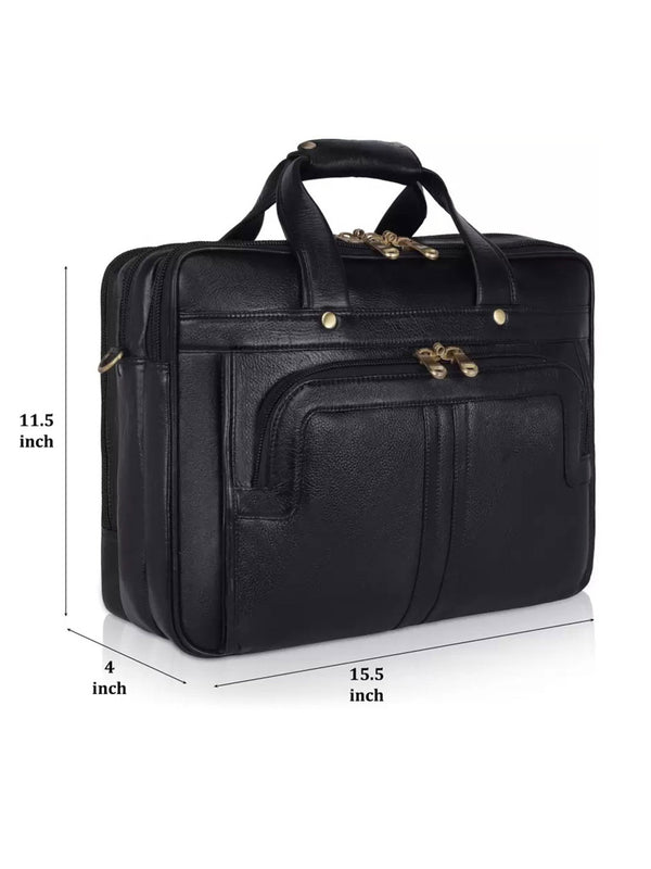 Elegant office-cum laptop leather bag - Black