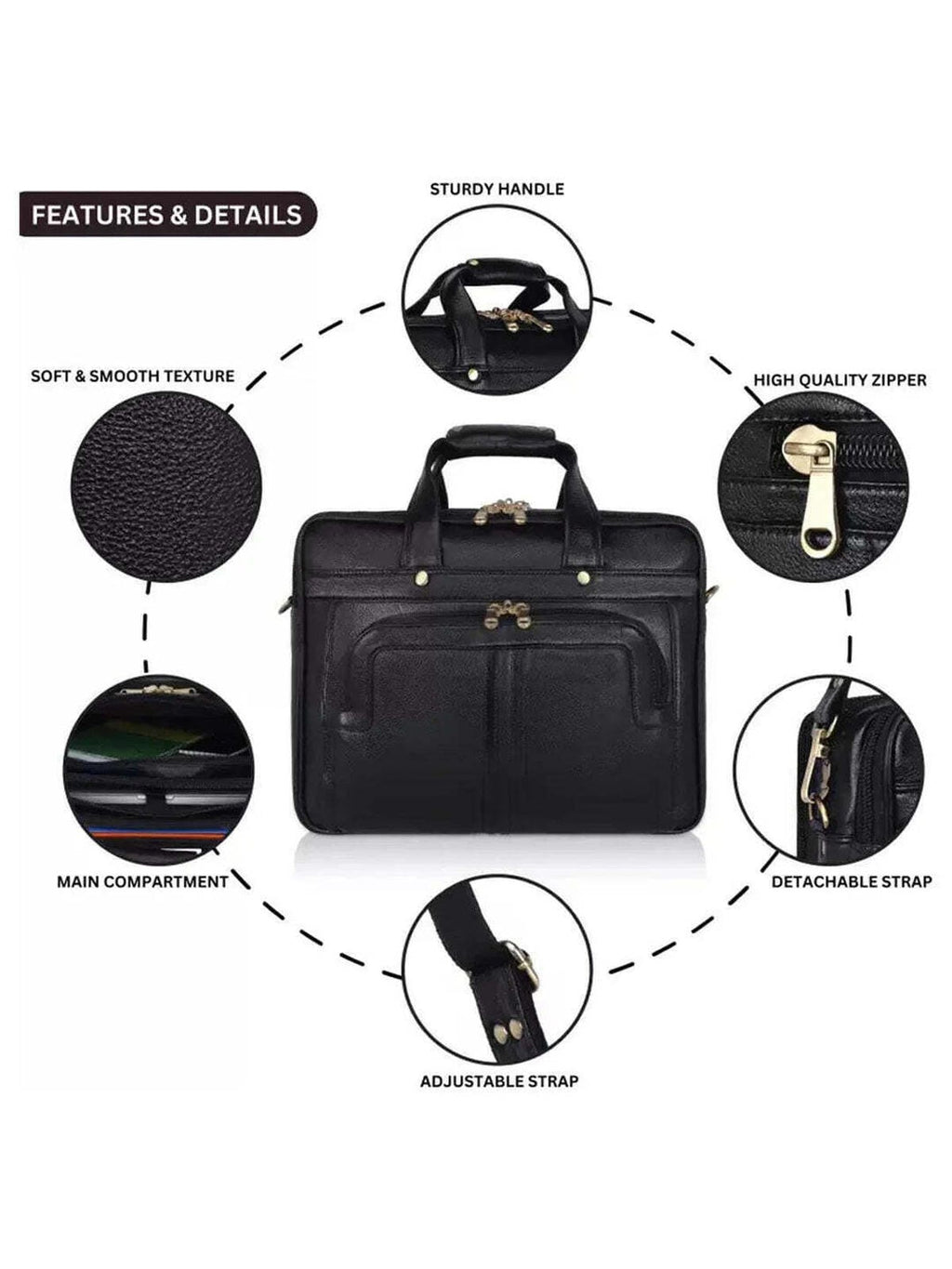 Elegant luxury office-cum laptop leather bag -  Black
