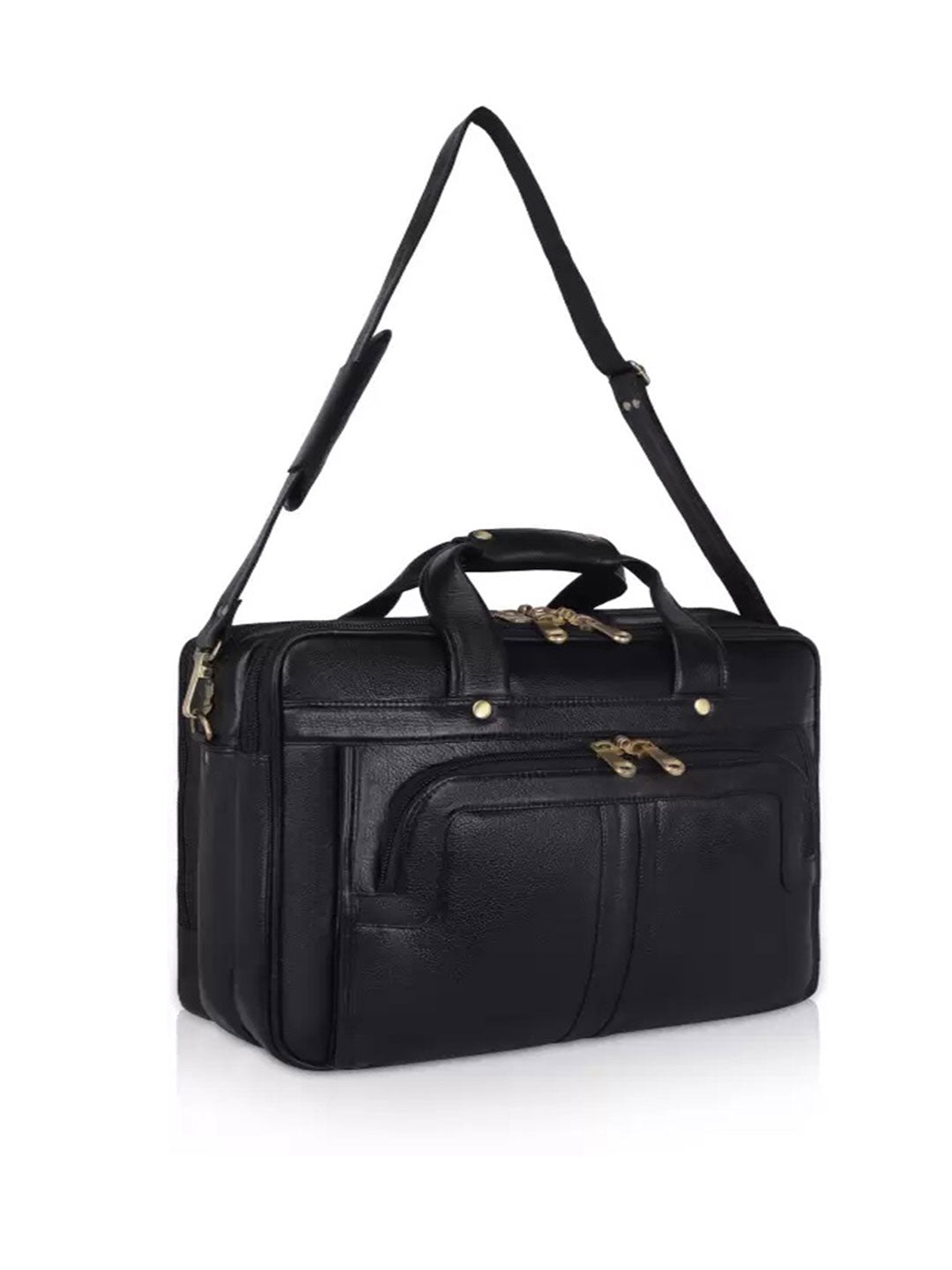 Elegant office-cum laptop leather bag -  Black