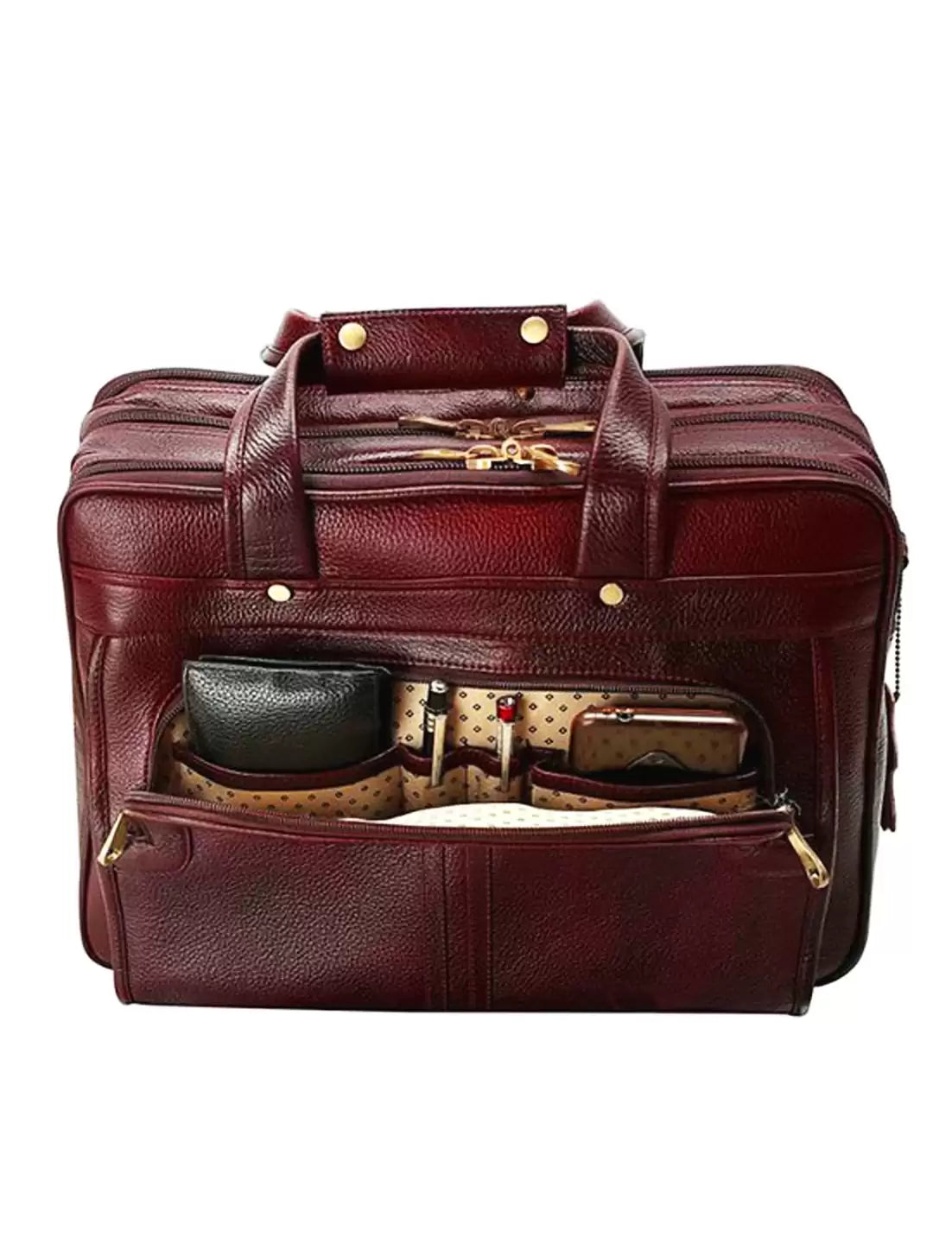 Elegant office-cum laptop leather bag - Brown