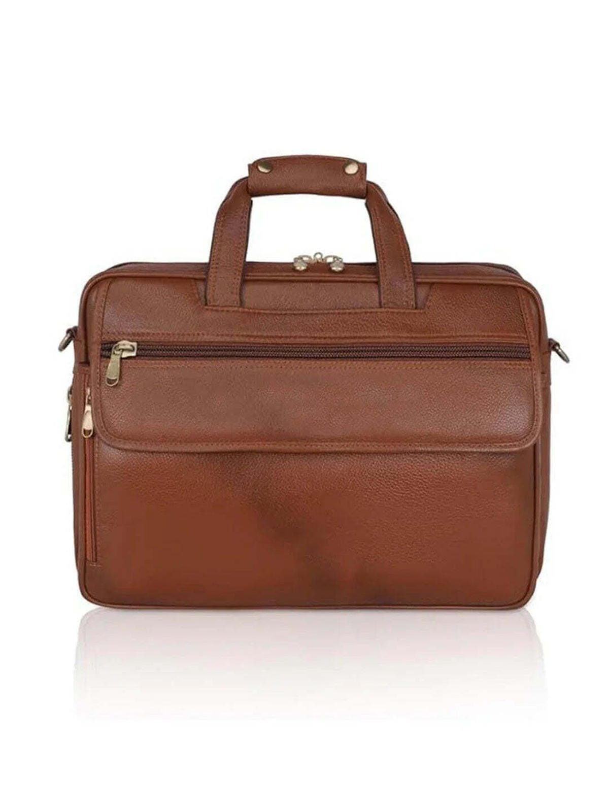 Elegant office-cum laptop leather bag - Tan