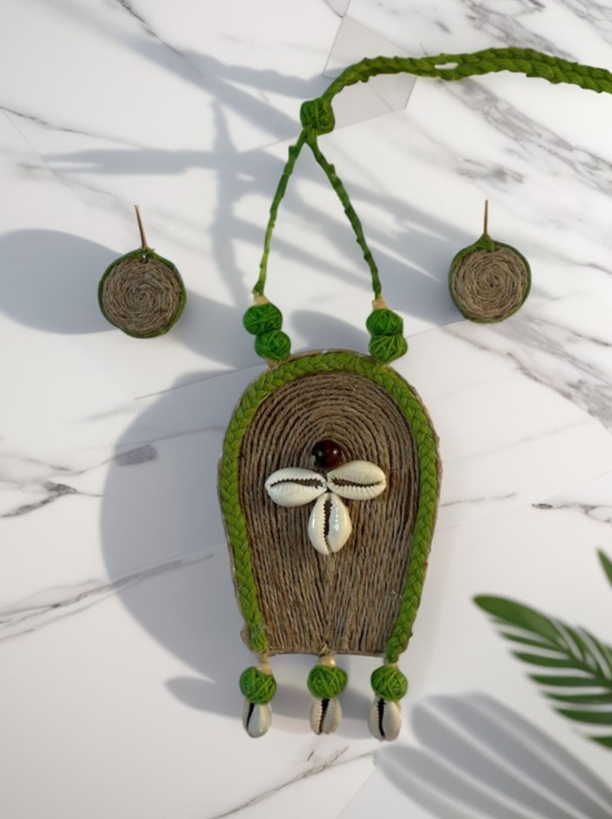 Eco-friendly Handmade Green robot kawri necklace set || Jute Jewelry Set || Beach Wedding Jewelry for Bride