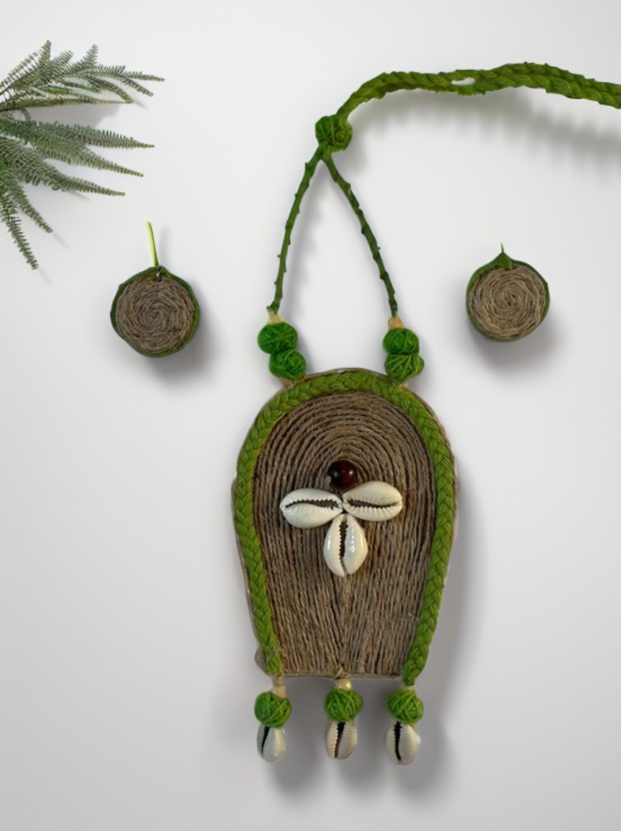 Eco-friendly Handmade Green robot kawri necklace set || Jute Jewelry Set || Beach Wedding Jewelry for Bride