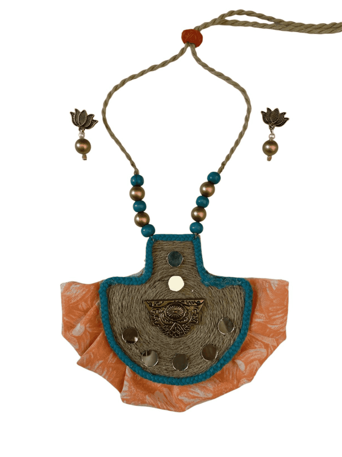 Half rounded Metal flower necklace set - Women | E-Khadi