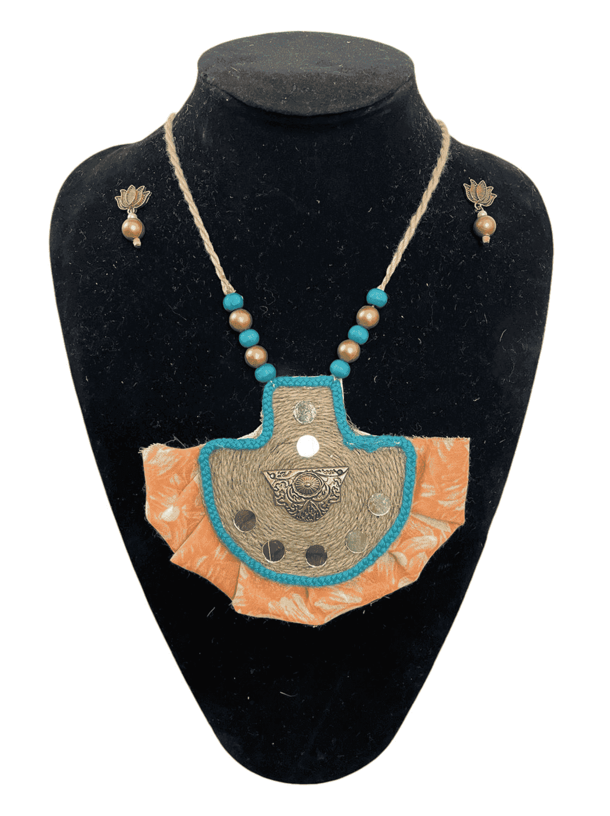 Half rounded Metal flower necklace set - Women | E-Khadi