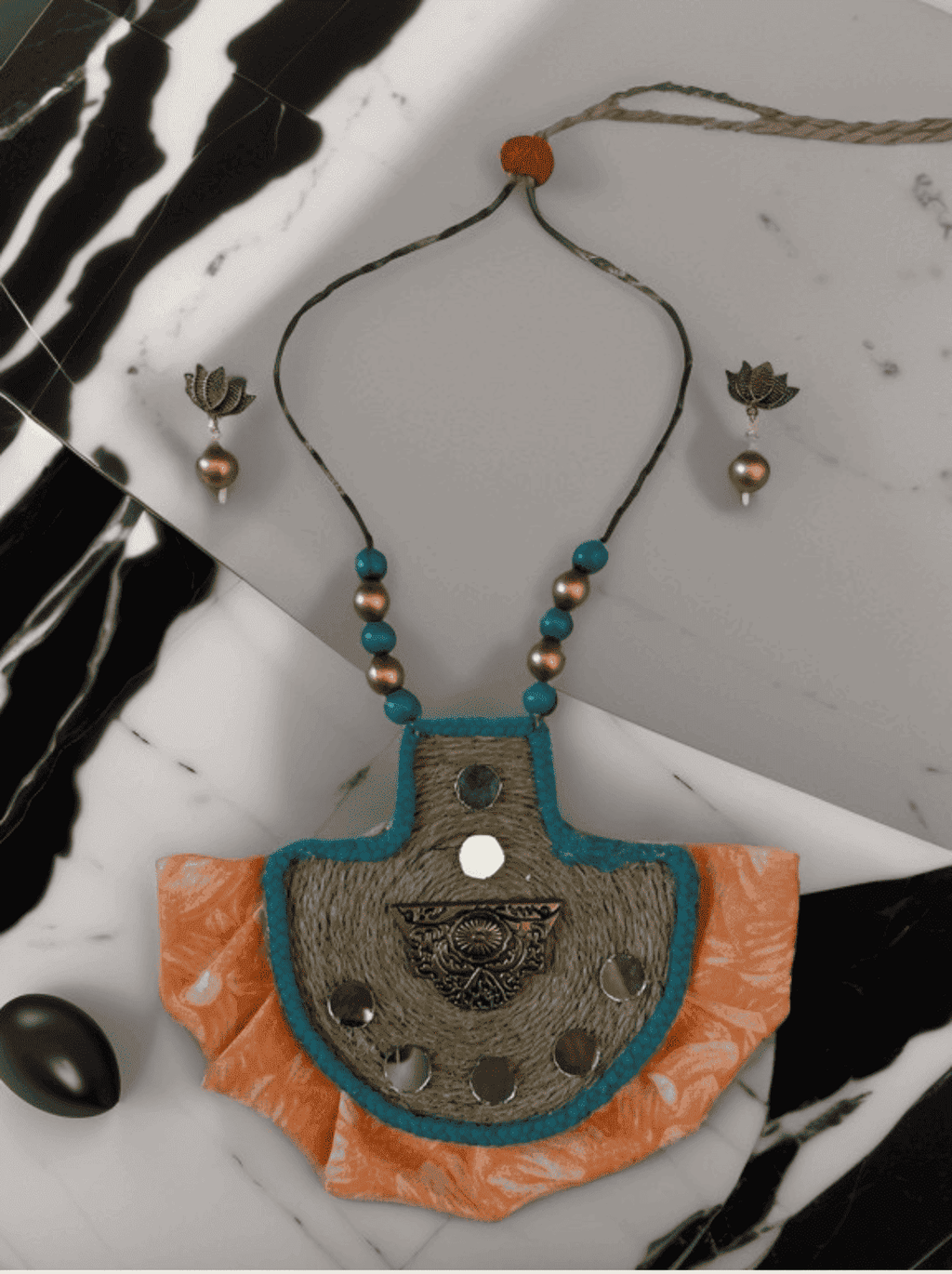 Half rounded Metal flower necklace set - Women | E-Khadi