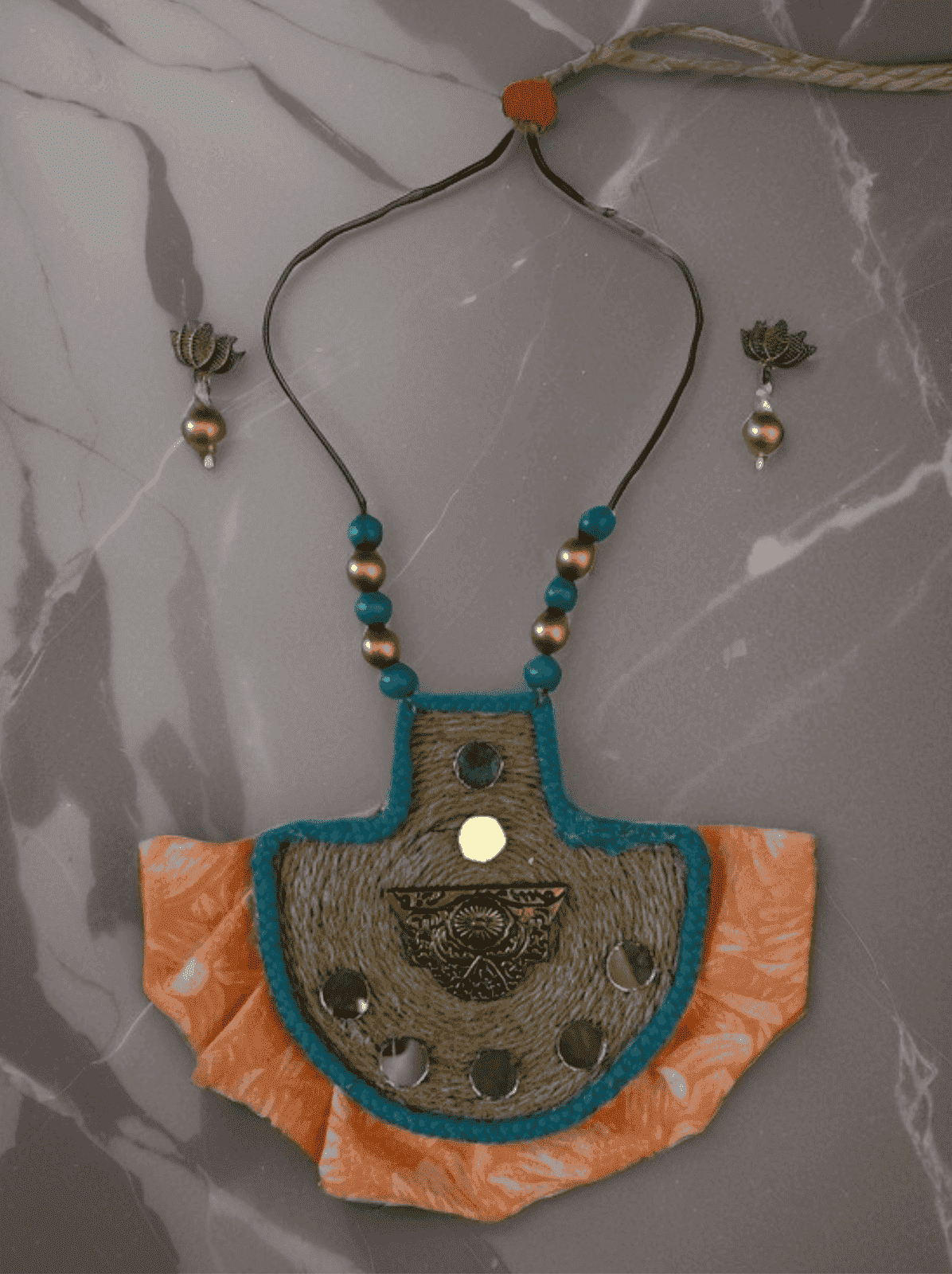 Half rounded Metal flower necklace set - Women | E-Khadi
