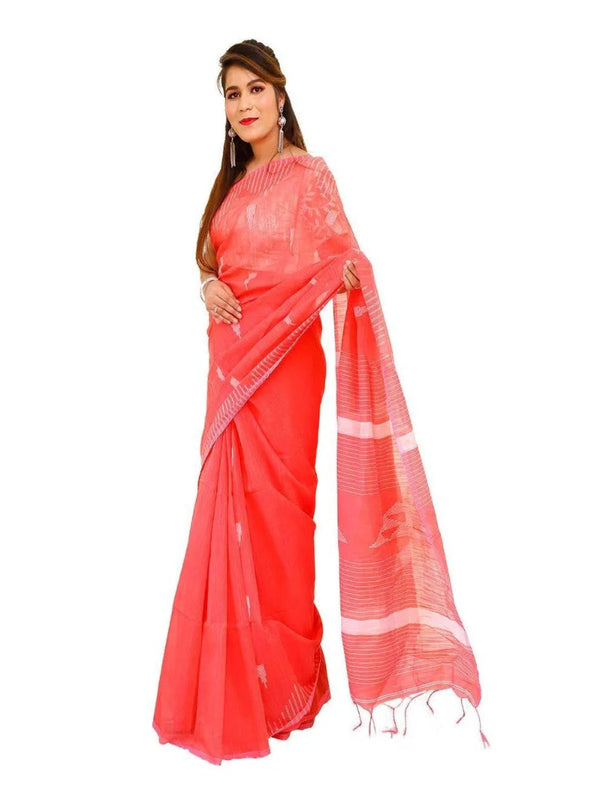 Handloom silk saree orange temple design