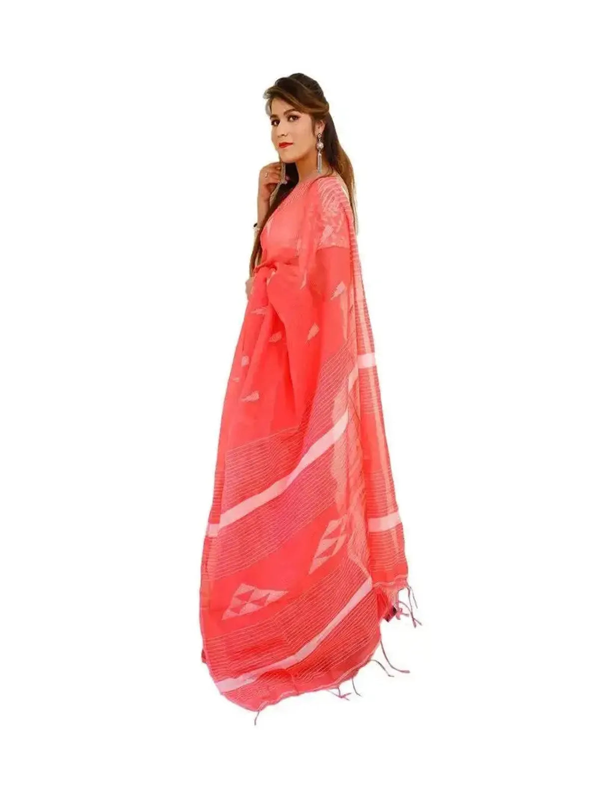 Handloom silk saree orange temple design