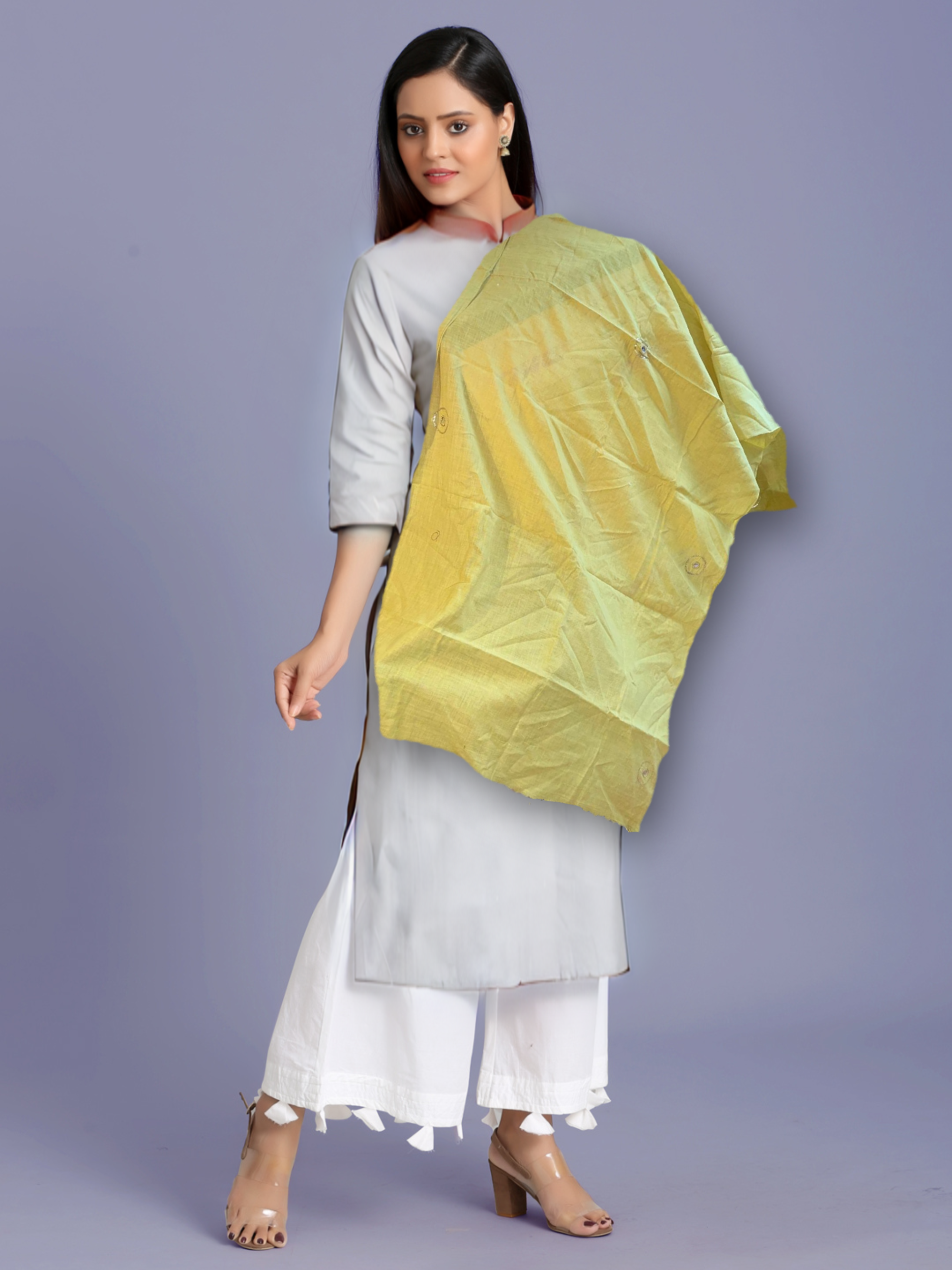 Handwoven Yellow Khadi Dupatta/Stole