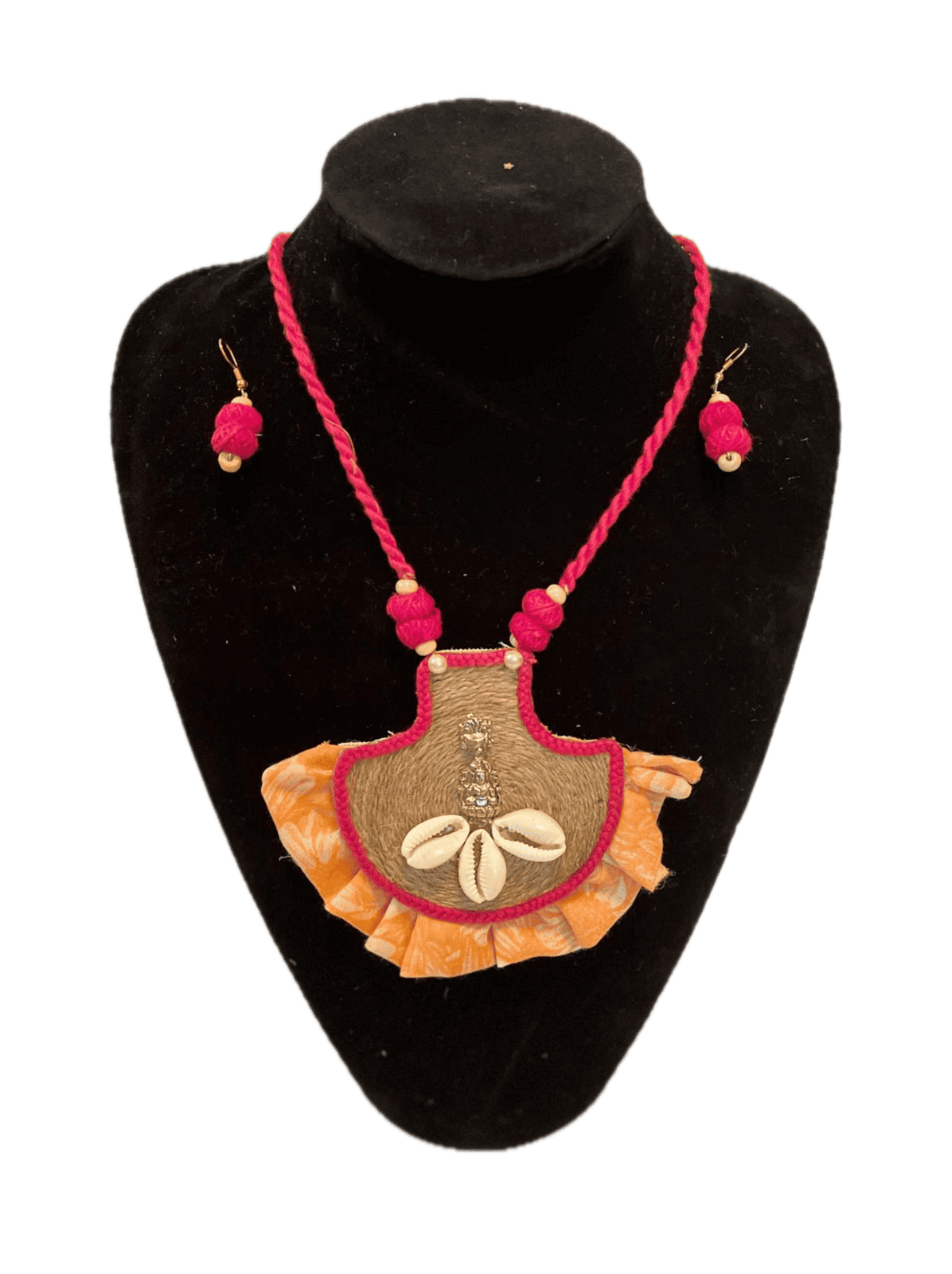 Eco-friendly Handmade Jute Half Rounded Orange Tassel Set | Jute jewelry set | beach wedding jewelry