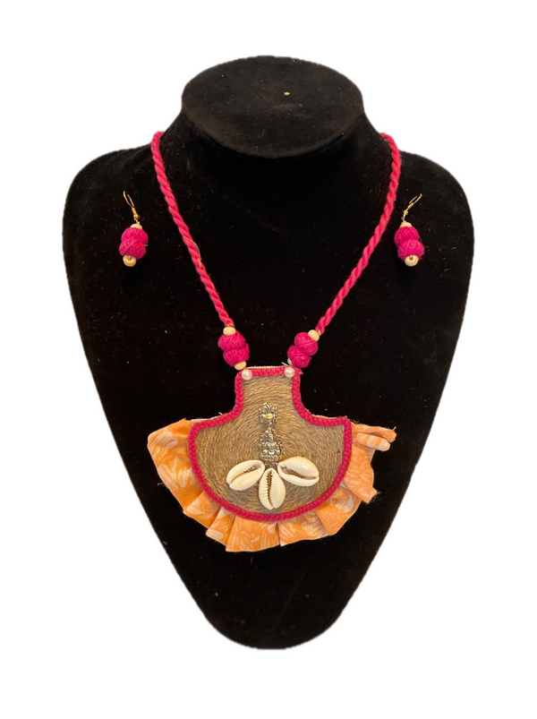 Eco-friendly Handmade Jute Half Rounded Orange Tassel Set | Jute jewelry set | beach wedding jewelry