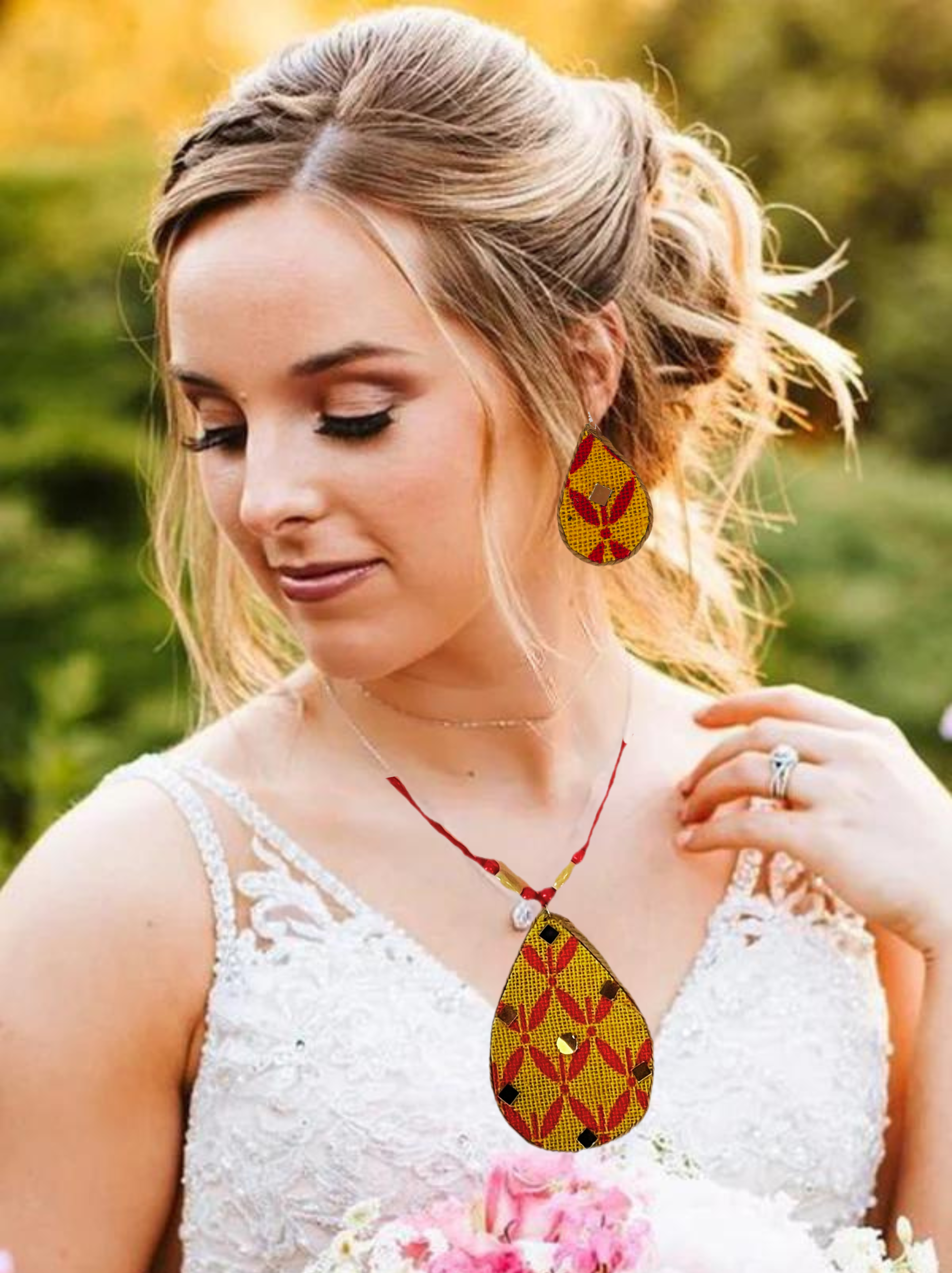 Jute Water drop Yellow Red Tassel Set