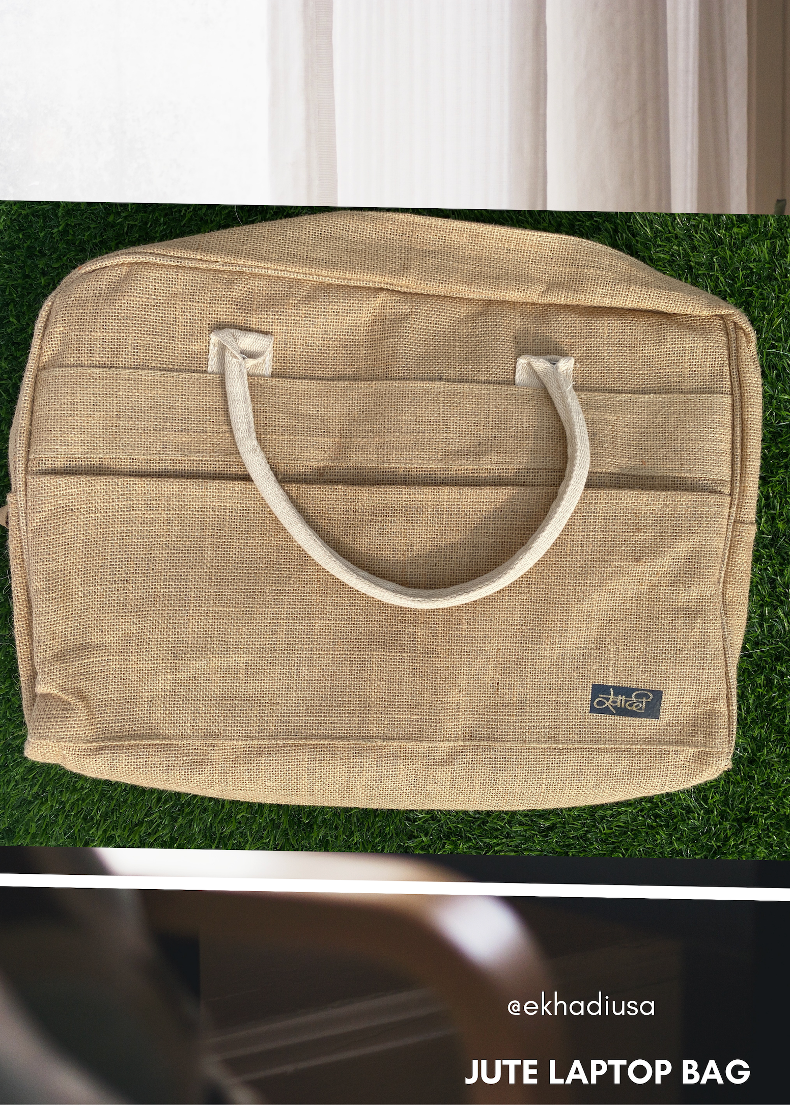 Eco-friendly Burlap Messenger Bag Laptop Bag Briefcase Handmade Hemp Jute