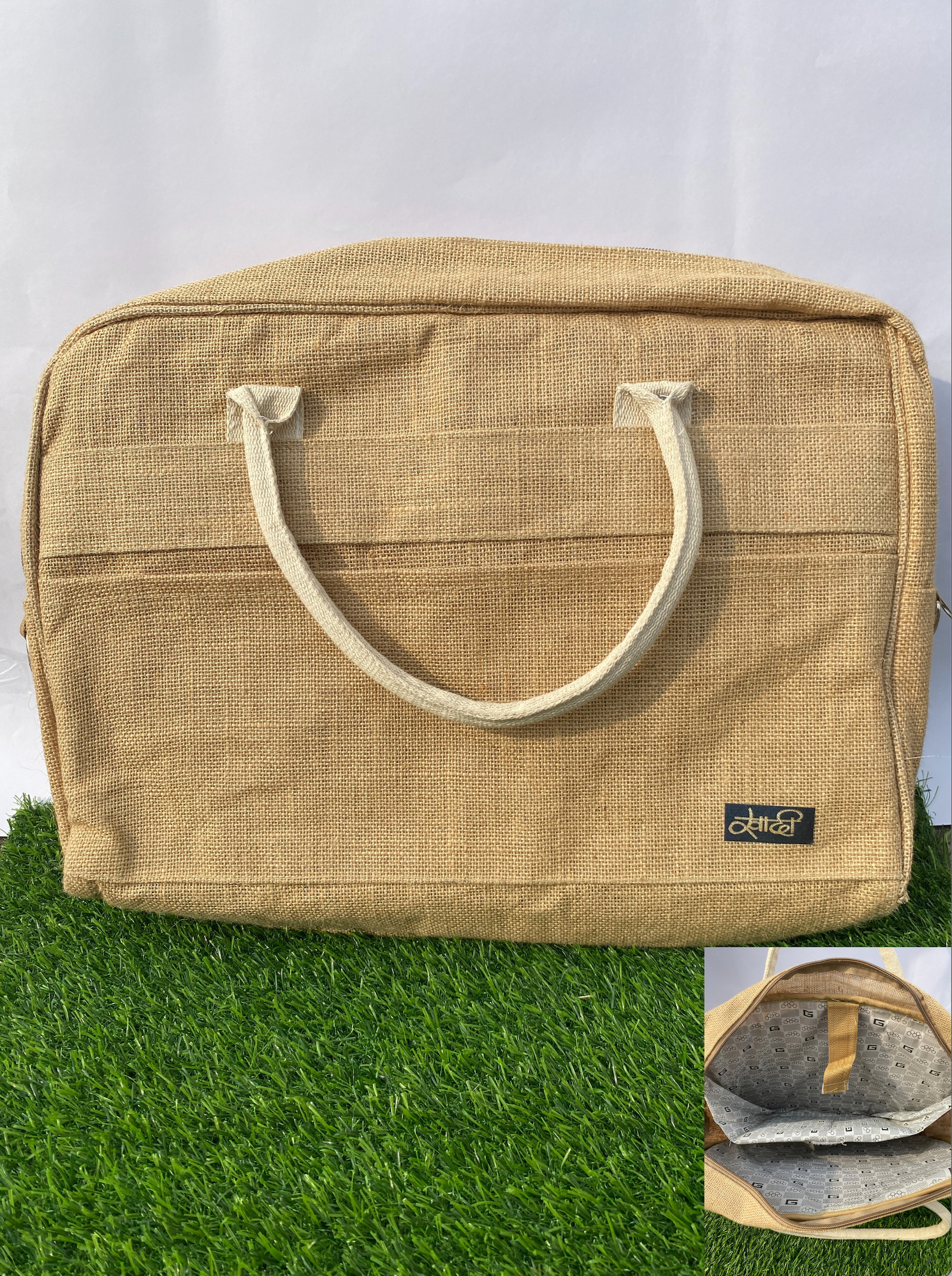 Eco-friendly Burlap Messenger Bag Laptop Bag Briefcase Handmade Hemp Jute