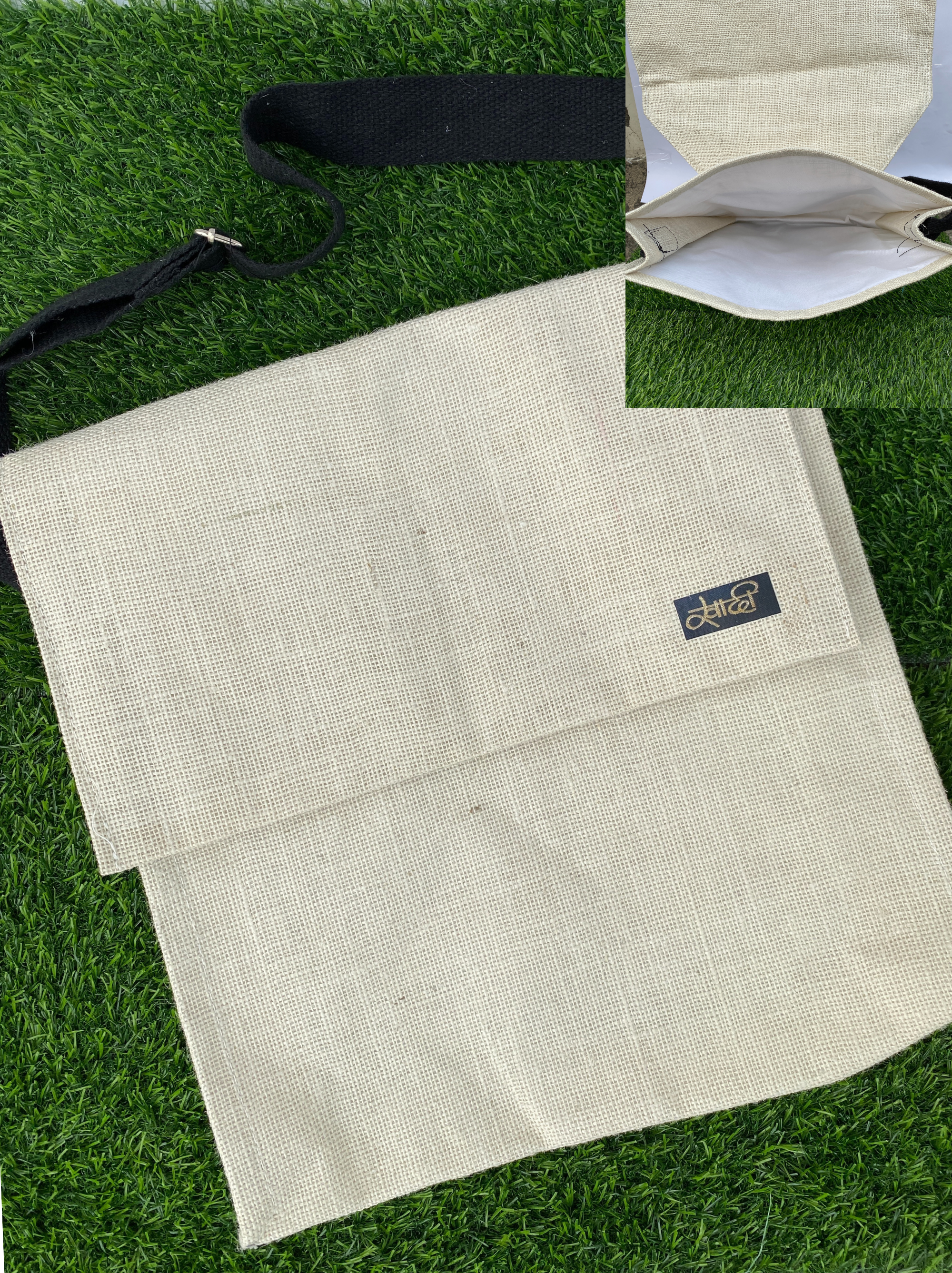 Handwoven White Jute Messenger Bag