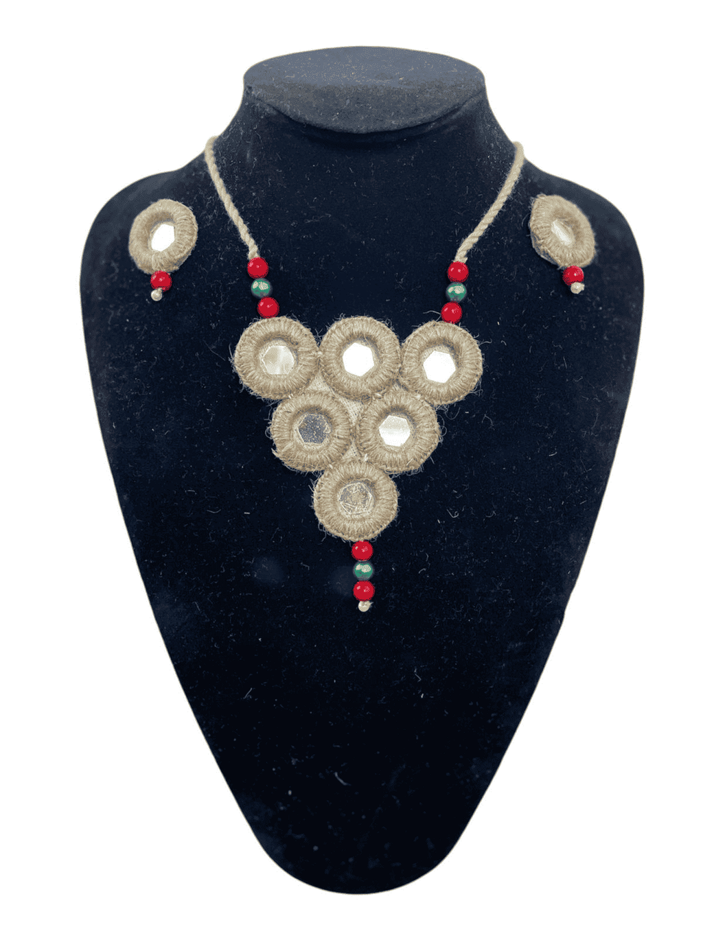 Jute with mirror mountain colored tassel necklace set